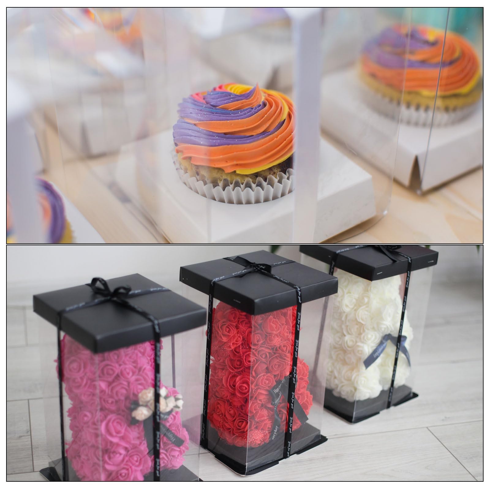 XININSUN Confezione Da 6 Scatole Per Torte Trasparenti 25,4x25,4x22,9 Cm, Con Nastro Nero, Ideali Per Torte Da 20-25 Cm E Confezioni Regalo