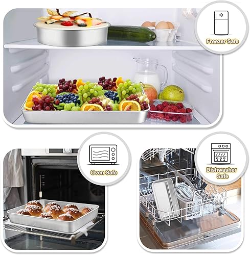 Miniatura 6 de TeamFar Juego de 8 utensilios para hornear de acero inoxidable, moldes para horno tostador para hornear, molde para lasañacuadradoredondo, molde