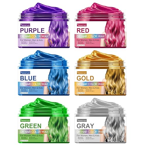 Permotary 6 colores temporales para el cabello, cera para peinar el cabello, cera de tinte temporal para el cabello, ideal para fiestas, cosplay,