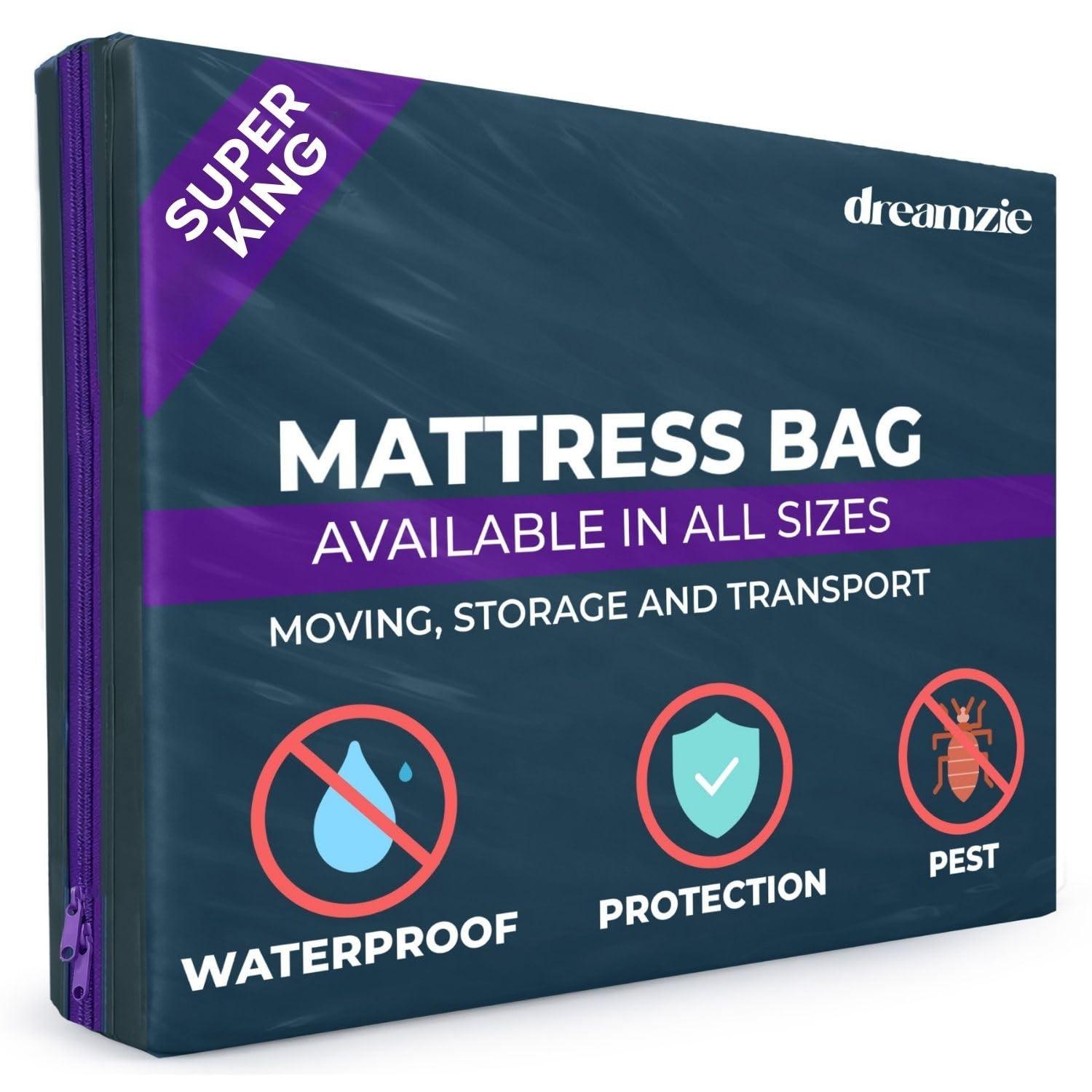 Dreamzie Petrol Blue Super King Mattress Cover For Moving, Mattress Storage Bag, Opaque Plastic, Tear Resistant, With Zip - Super King