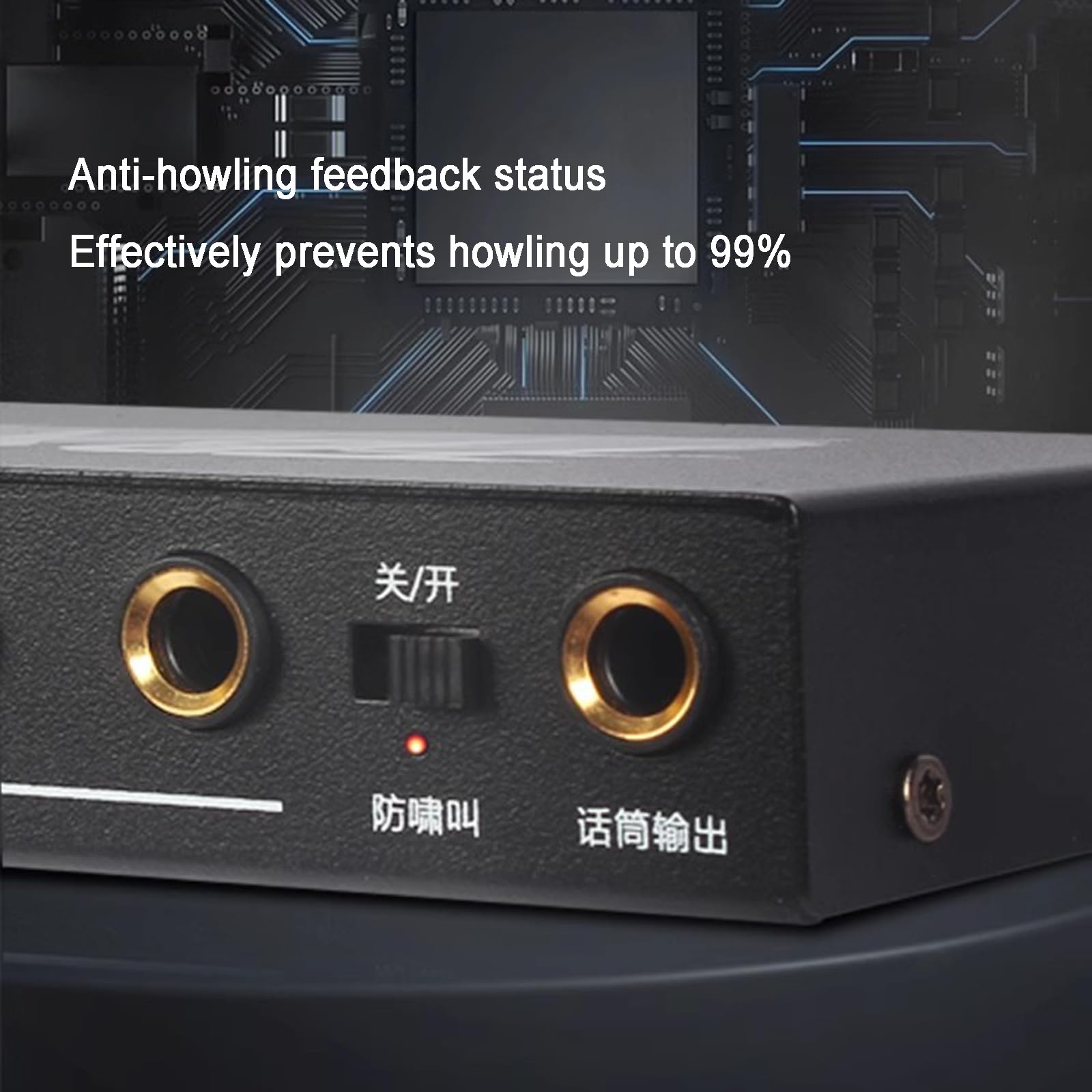 Soppressore di Feedback Professionale, 4 in 1 Uscita Microfono Feedback Frequency Shifter, Anti Ululato, Processore Audio per Matrimoni, Conferenze, Palco