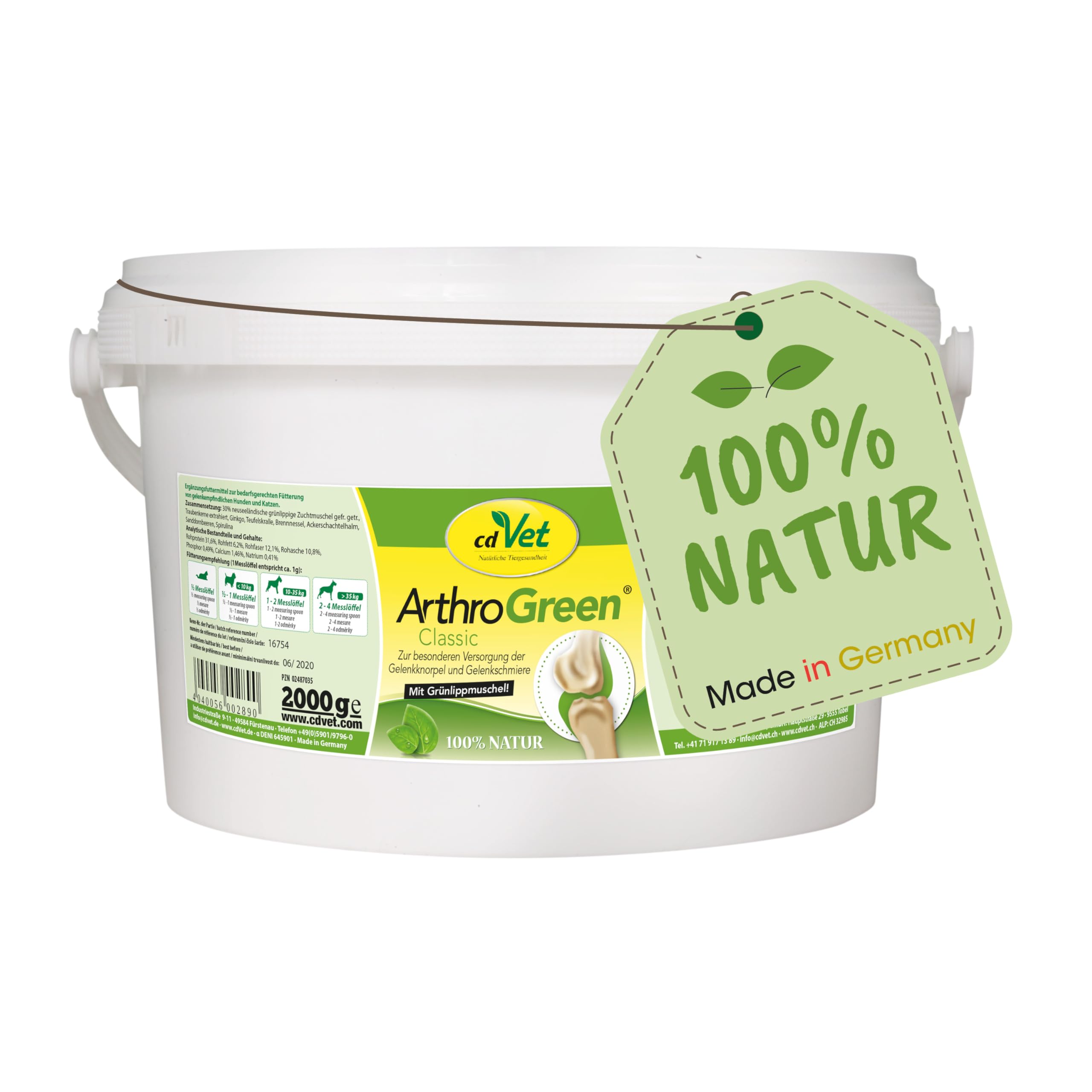 cdVet Natural Products ArthroGreen Classic 2kg - para una función óptima de las articulaciones y el sistema musculoesquelético - suministro óptimo de vitaminas - alegría de movimiento - fortalecimiento - vitaminas -