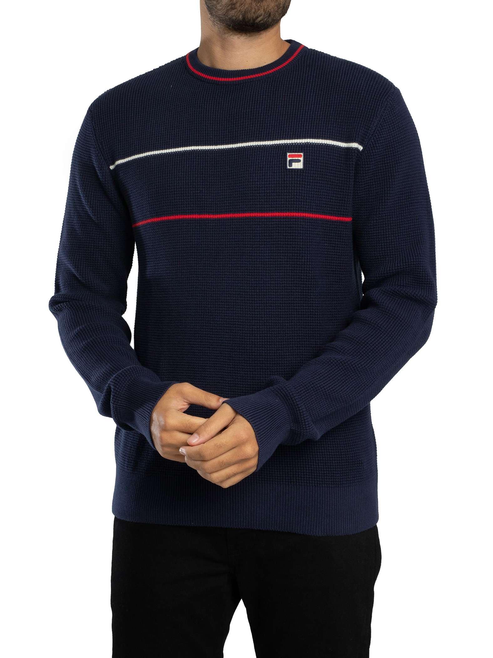 Fila Men's Navy/Gardenia/Red Kallum Waffle Knitted Jumper, M