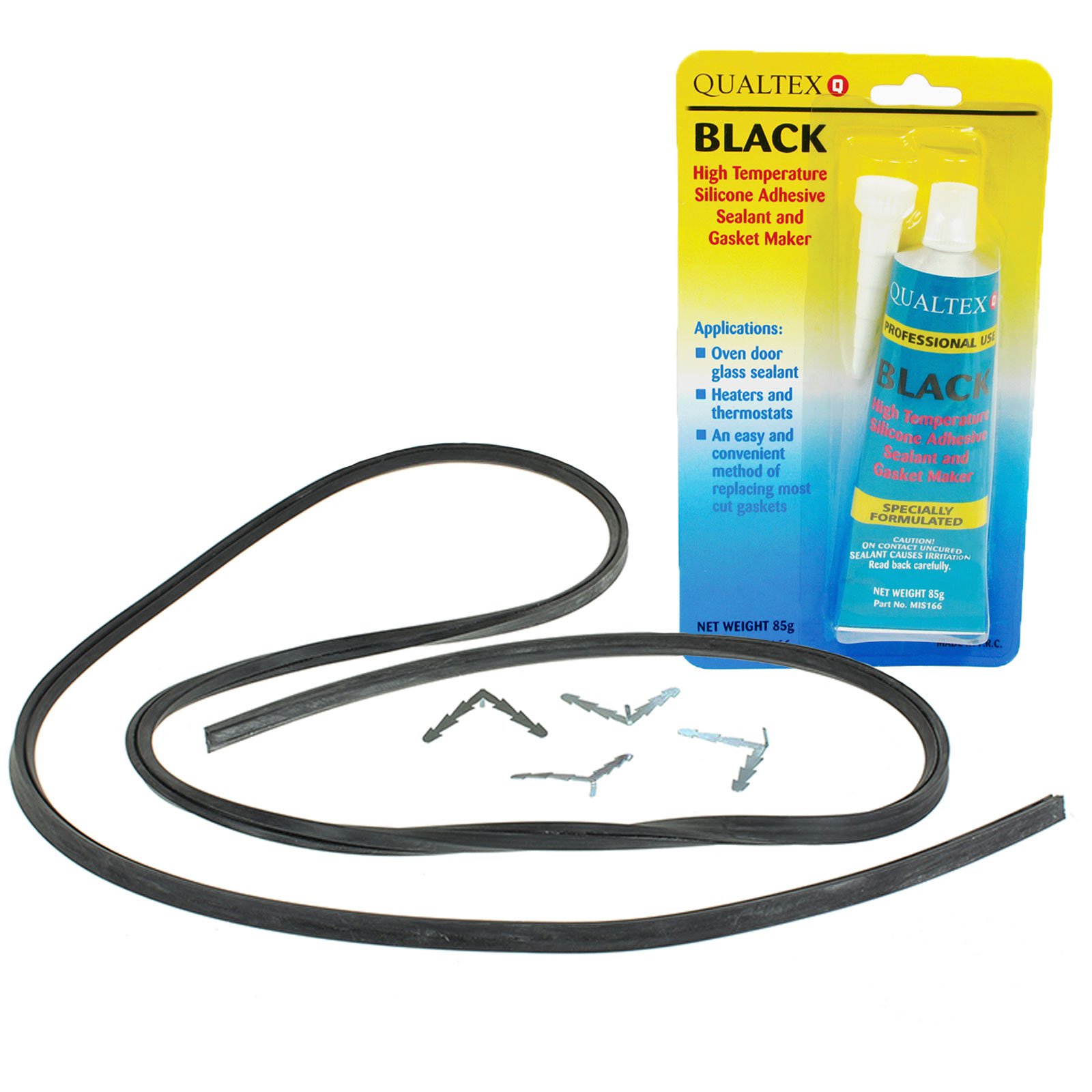 First4sparesUniversal Replacement Oven Door Seal and Heat Resistant Adhesive Glue - 4 Sided Seal with Corner Clips