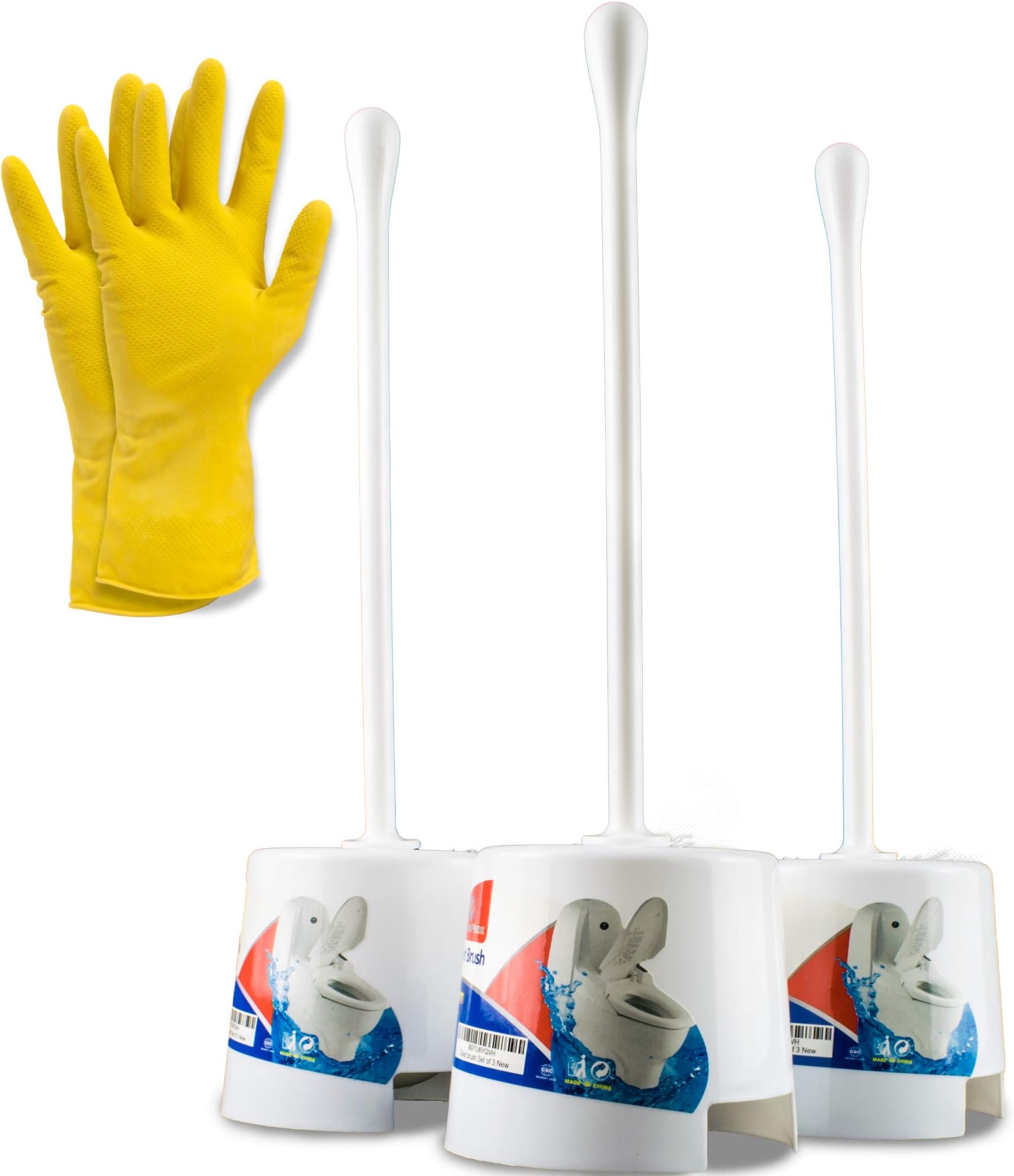 Temples Pride 4 Pack Toilet Bowl Scrubber Brush and Holder with Free Gloves - White Bathroom Bowl Cleaner Toilet Brushes Set with Holders - Eco-Friendly Cleaning