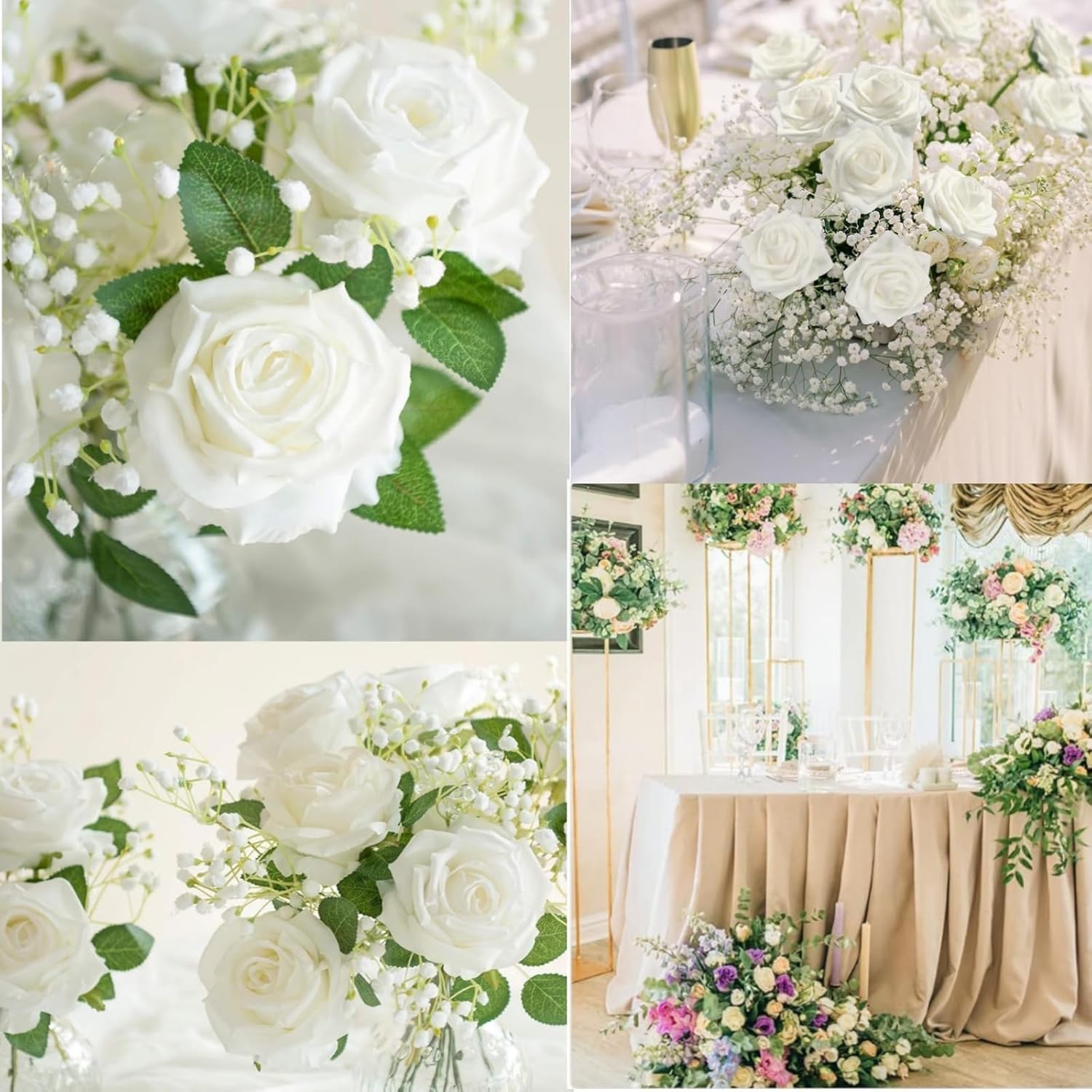 Artificial Flowers Roses with Stems for DIY Wedding Christmas Tree Bouquet Baby Shower Centerpiece Floral Arrangement Party Home Decor Mothers Day Decorations (Gradient Color Green, 25 Pieces)