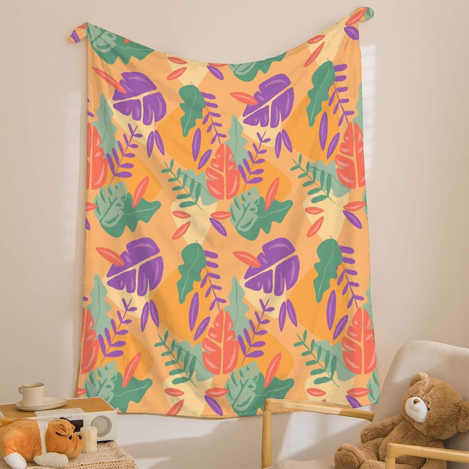 Generisch Puszysty koc do wtulania się, pomarańczowy, 200 x 200 cm, miękki i dwustronny, tropikalny koc polarowy, idealny koc na sofę i łóżko, mg683
