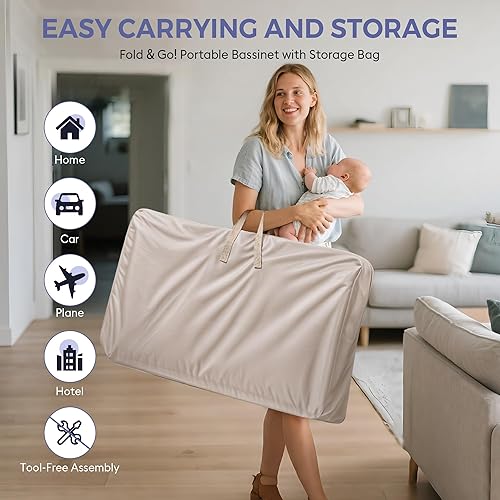 Miniatura 6 de Cuna para Bebé al Lado de la Cama, Cuna con Mayor Estabilidad con Lados de Malla Completa, Sábana Suave, 6 Ajustes de Altura, Cesta de