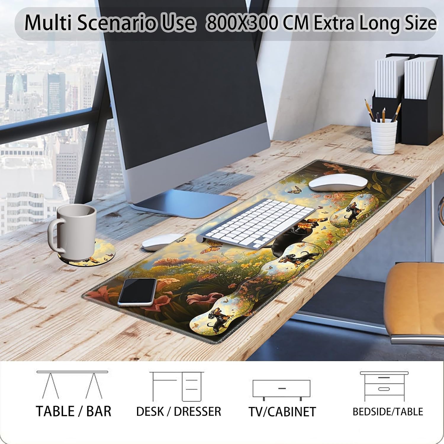 Desk Mat Large Gaming Mouse pad Set 31.5x11.8 inch [4in1Mousepad + Keyboard Wrist Rest+Mouse Wrist Rest+Coaster ] with Ergonomic Desk Pad for Home Office Table Computer - Dachshund Dog