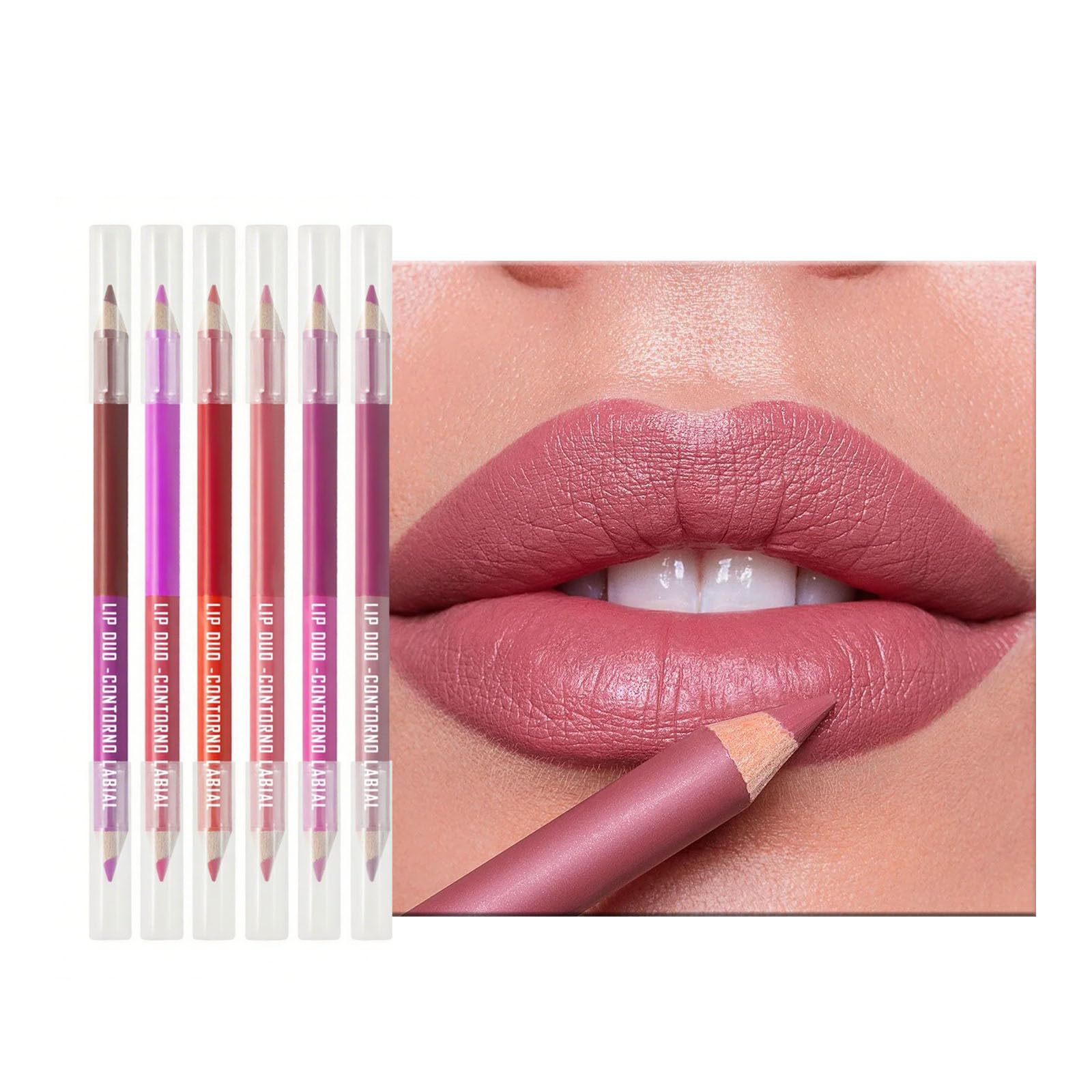 12 Colors Lip Liner Pencil, 6PCS Matte Double-Ended Lipstick