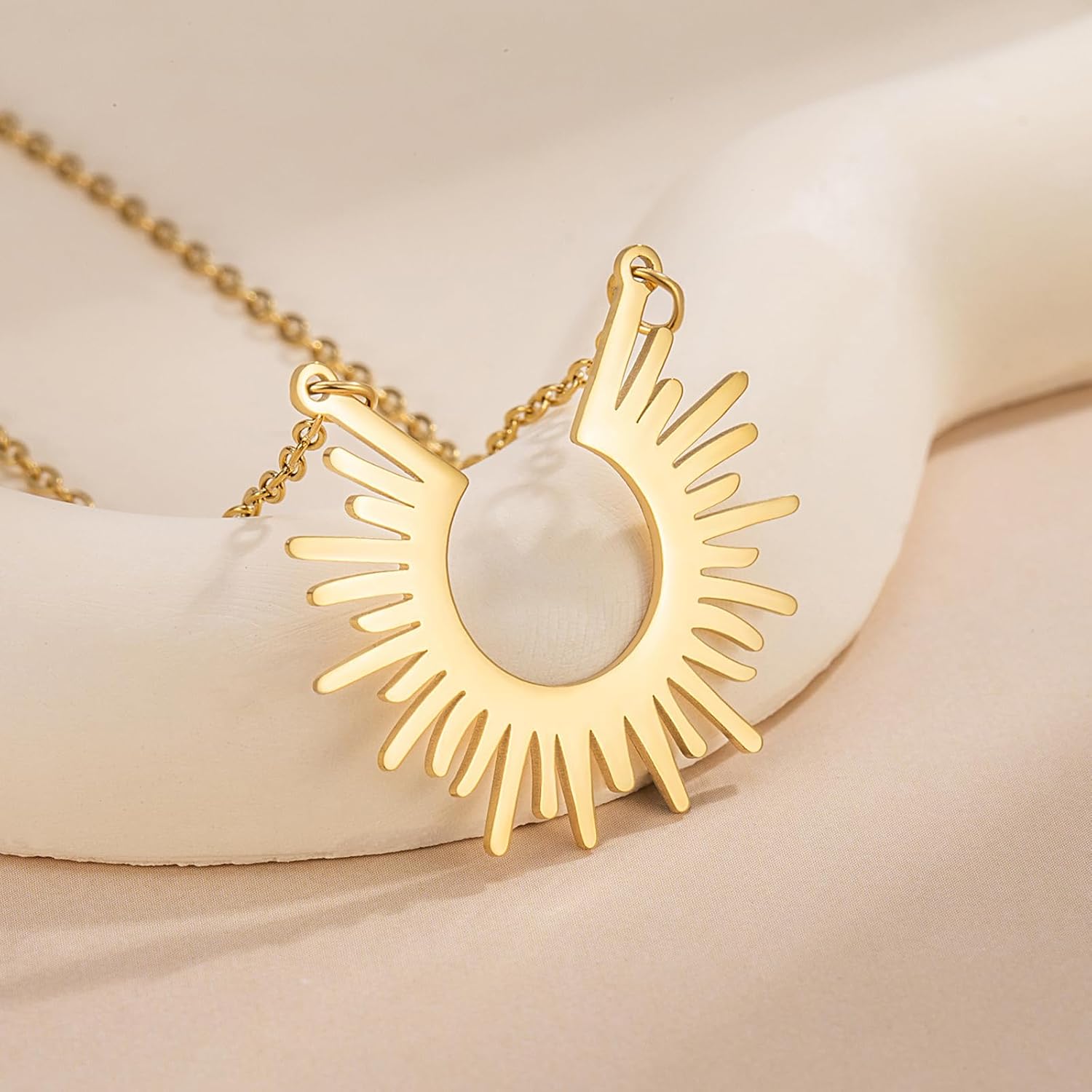 Sun and Moon Necklace | Sunburst Necklace 18K Gold Plated Sunburst Inspired Pendant Necklace Chic & Timeless - Image 6