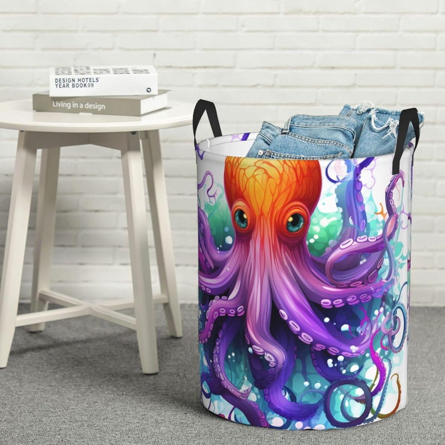 Colorful Octopus Laundry Basket With Handles, Foldable Laundry Hamper Oxford Cloth Dirty Clothes Basket Waterproof Clothes Toys Storage Bin Organizer for Bedroom Bathroom Dorm
