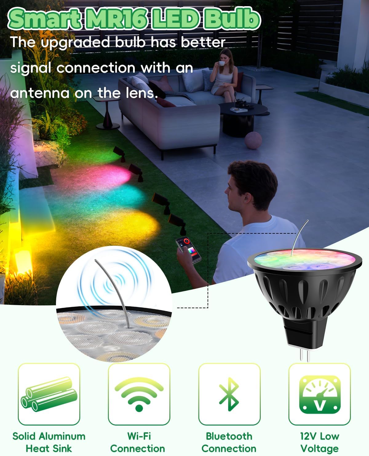 Upgraded Smart WiFi MR16 LED Bulbs Dimmable, RGBW MR16 LED Bulb Color Changing, GU5.3 Bi-pin Base, Multicolor CCT Tunable, Memory Function, Music Sync for 12V Low Voltage Spotlight 4-Pack