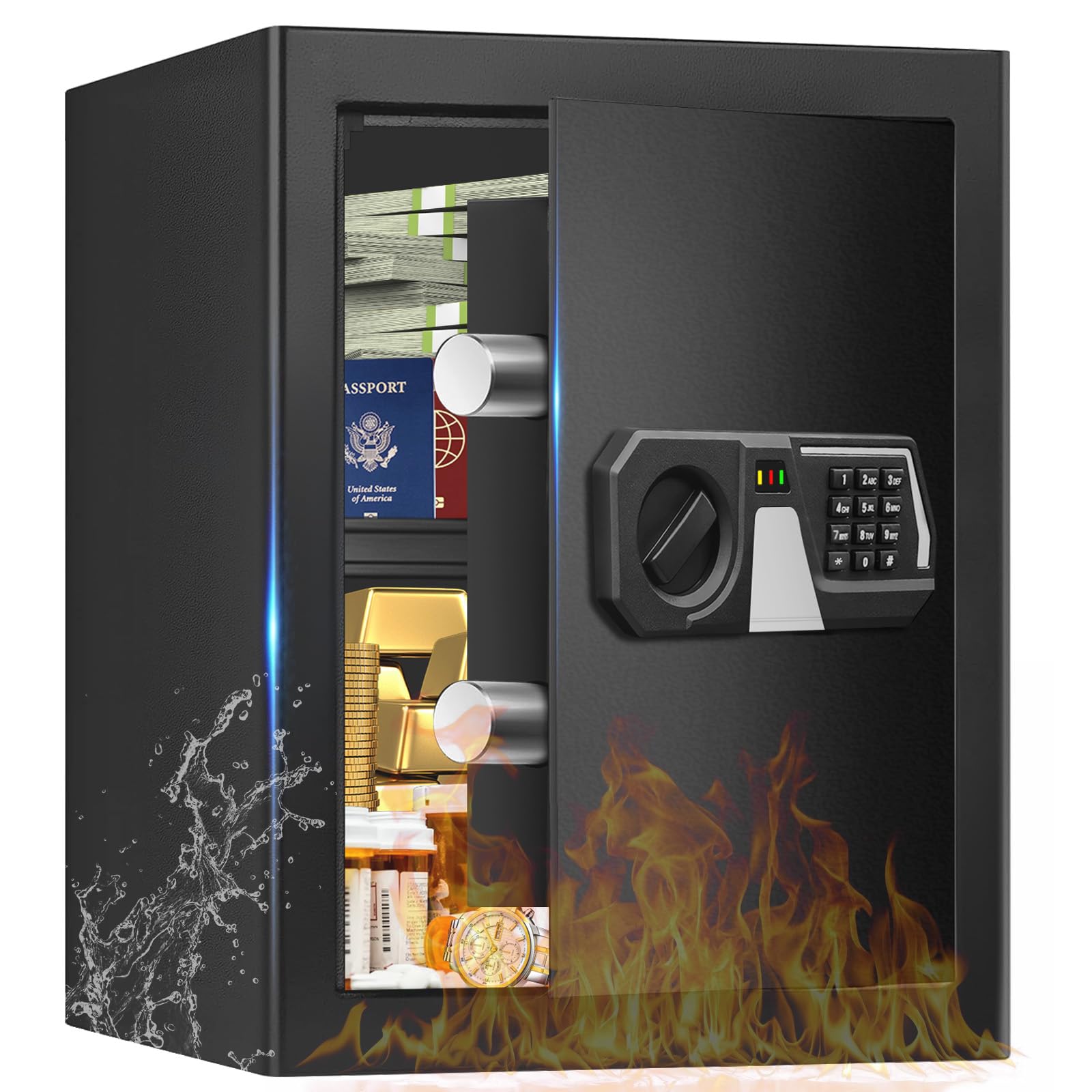 Photo 1 of 2.0 Cub Home Safes Fireproof Waterproof, Digital Security Safe Box with Programmable Keypad, Spare Keys and Alarm System, Anti-Theft Fire Proof Safe for Home Documents Money and Valuables