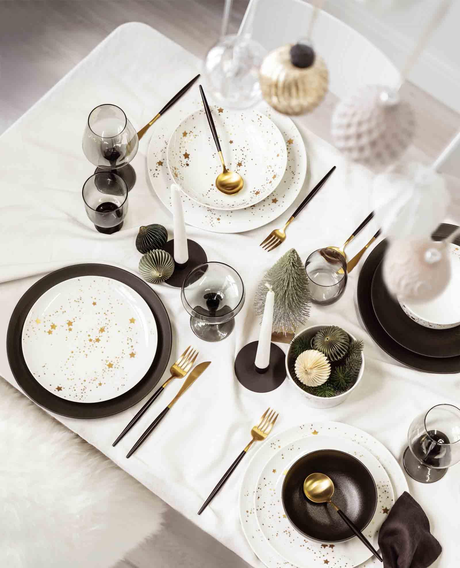 Seltmann Weiden Liberty Velvet Black Einsteiger-Set 8-teilig, Teller & Schalen für 2 Personen, Geschirr-Set mit mattem Finish, Porzellan, Schwarz