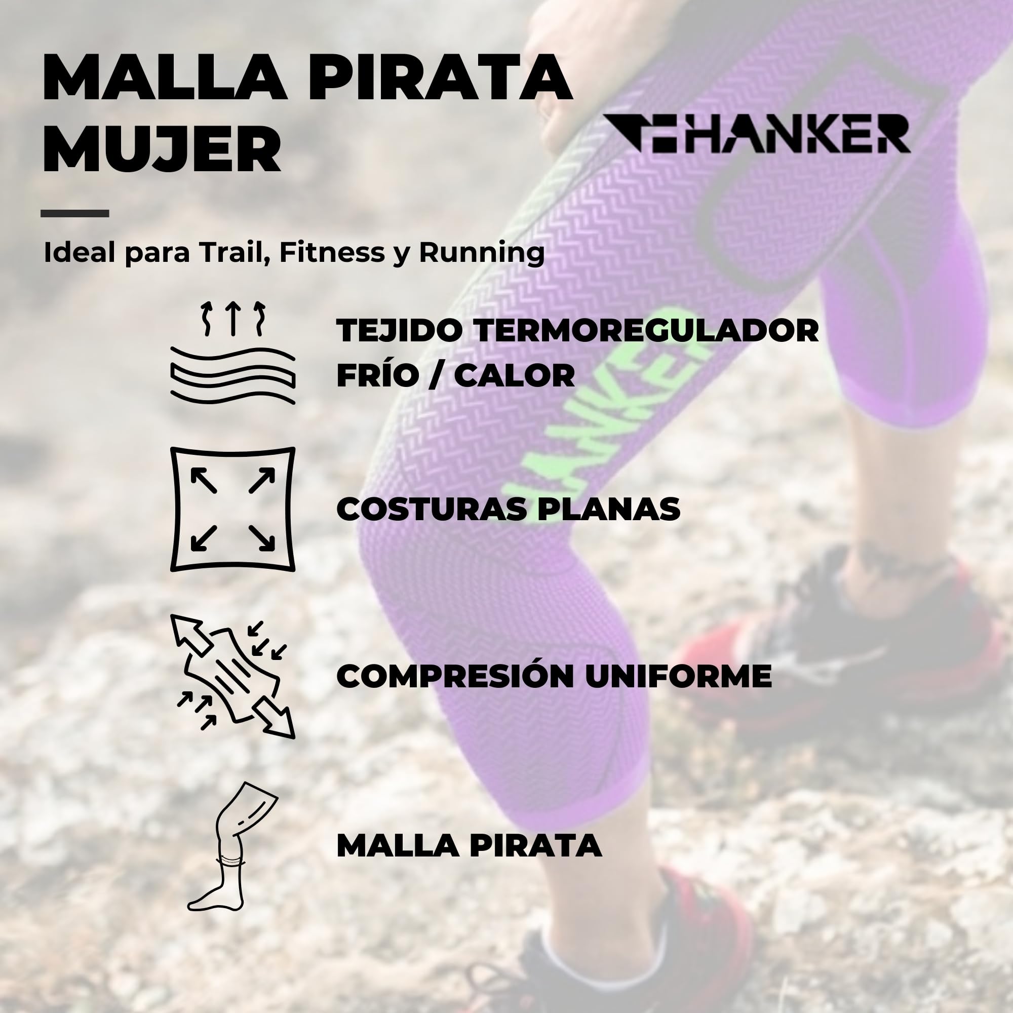 HANKER Mallas Deporte Mujer Compresión Pirata Running Fitness con Bolsillos y Cintura Alta Adaptable