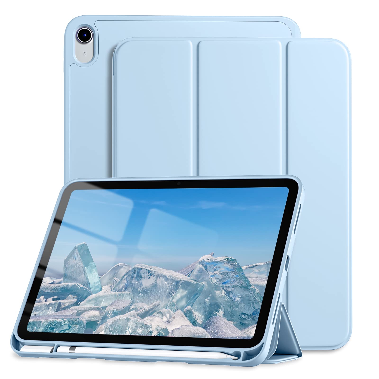Dirrelo for iPad (A16) 11th Generation Case 11 Inch 2025 New, for iPad 10th Generation Case 10.9 Inch 2022 with Pencil Holder, Soft TPU Protective Trifold Stand Cover, Auto Sleep/Wake, Sky Blue