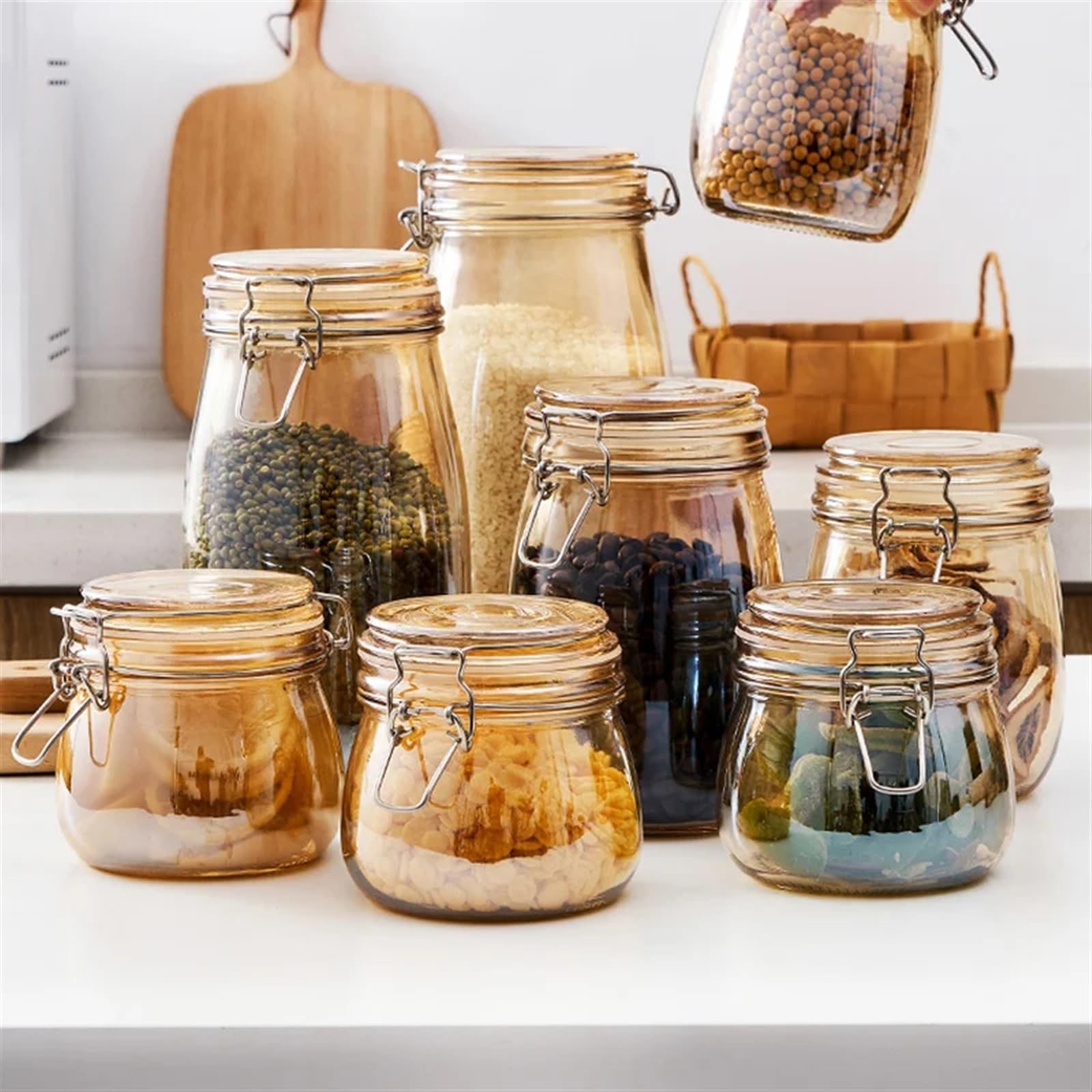 Marmeladengläser Luftdichtes Glasgefäß aus Bernsteinglas for Kaffee, Tee, Süßigkeiten, Gewürzbehälter, Honig, Marmeladenbehälter, Glasbehälter, Topf, Wohnkultur Einmachgläser(750ml)