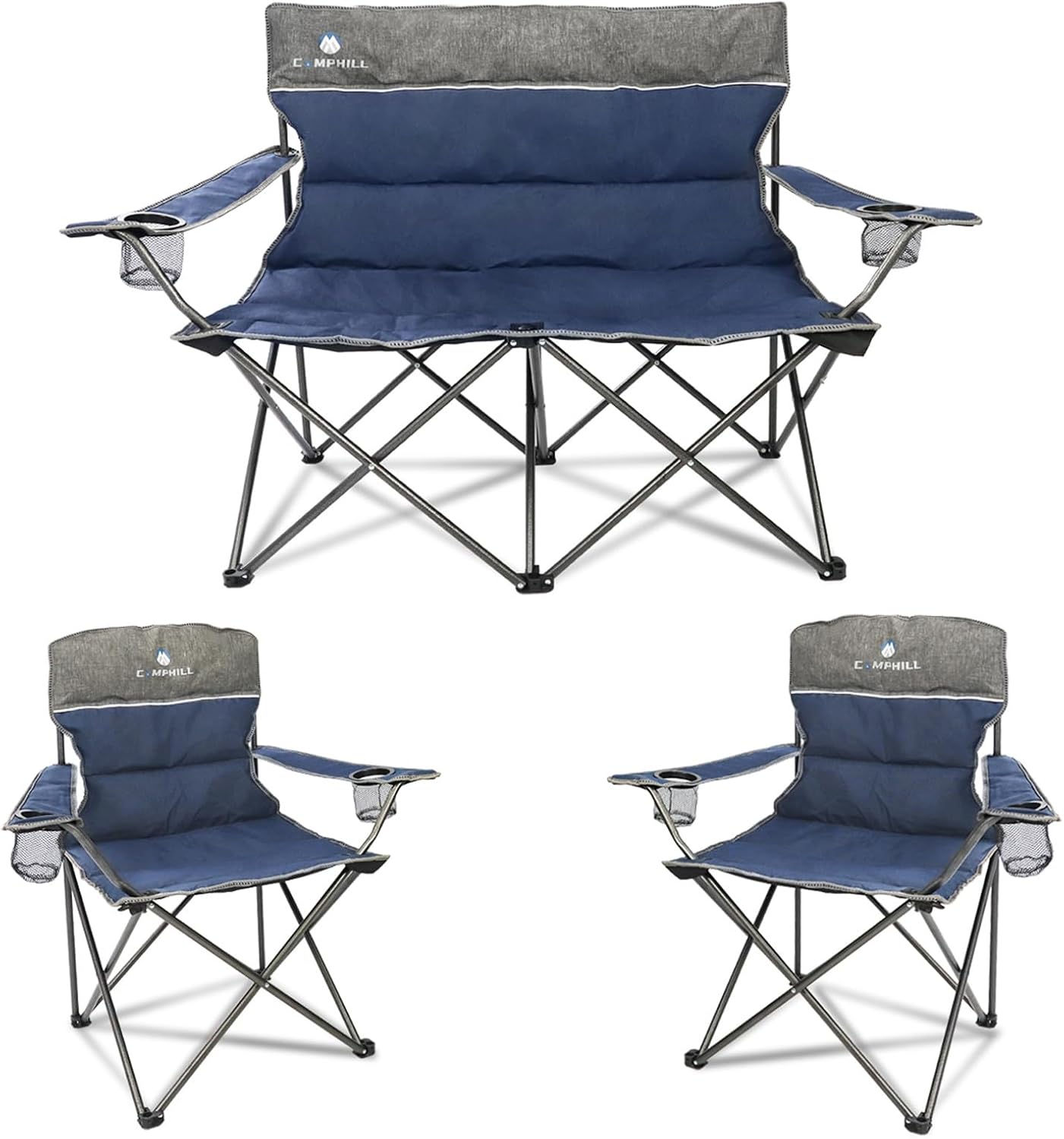 LANMOUNTAIN 3 Piece Portable Camping Chair Set,Folding Lawn