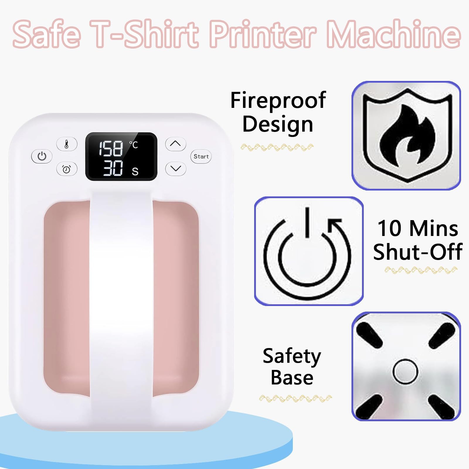 Prensa Térmica para Camisetas, 7,9 × 5,5 Pulgadas, Prensa Térmica Rápida Portátil: Fácil De Planchar con Control Preciso De Temperatura/Base De Seguridad Aislada Y Apagado Automático