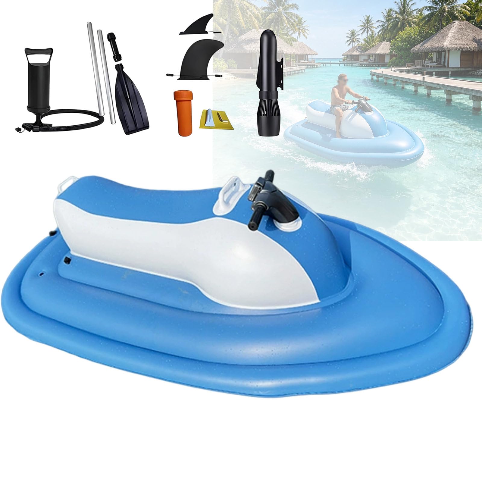 LwiftGal Inflatable Electric Jet Ski, Foldable Electric Inflatable Jet Ski, 220kg Load Capacity, Underwater 500w Scooter(Optional), For Adults Sea Diving Lake Cruising White-500W10AThruster