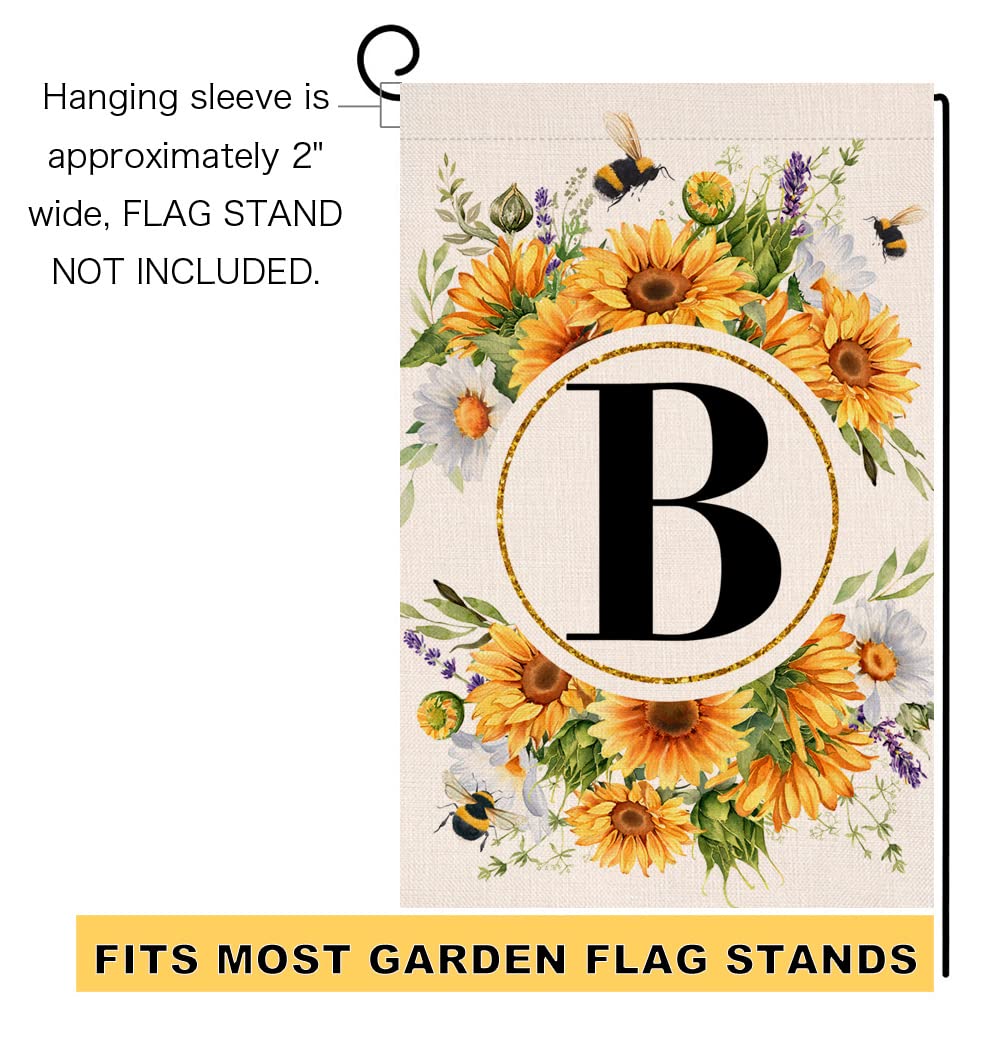 Bandera De Jardín Con Monograma De Letra B, Girasol De Verano, 12 X 18 Pulgadas, Vertical, Doble Cara, Primavera, Abeja, Decoración Exterior, Pequeña Arpillera, Familia, Apellido, Bandera Inicial Para