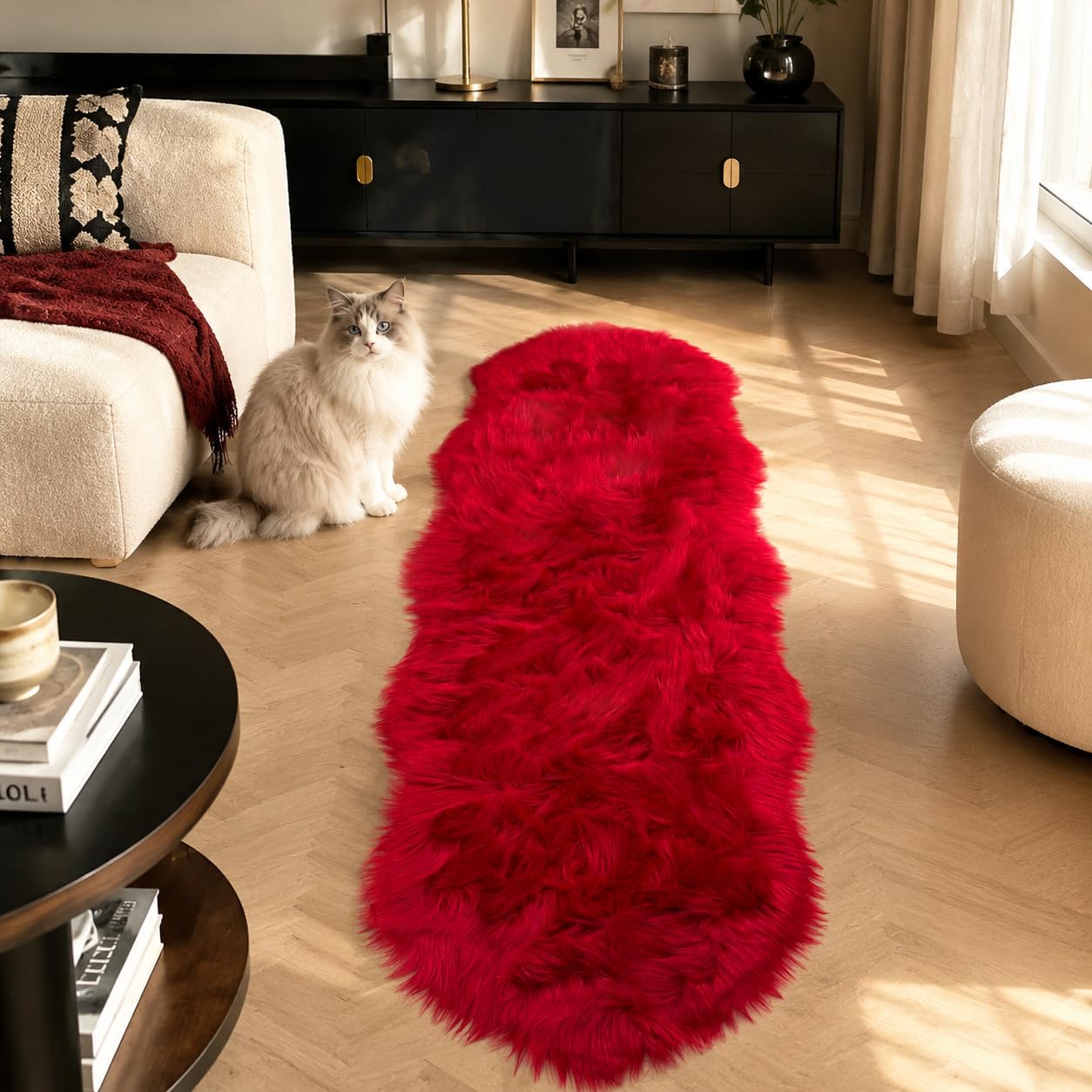 RUSHUFYY Faux Sheepskin Rug, Red, 2 x 6 Ft — image 1