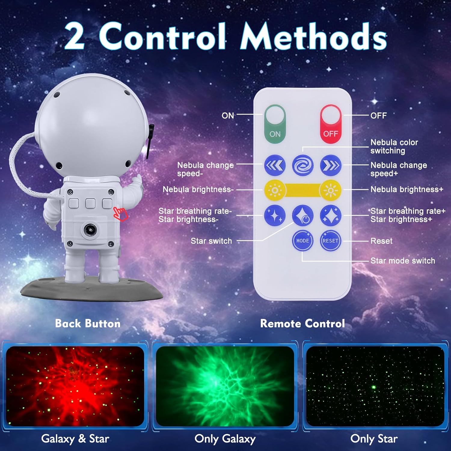 Astronaut Galaxy Projector, Star Projector, Astronaut Light Projector with 8 Colors LED Nebula, Starry Night Light Projector with Remote, Kids Room Decor, Gifts for Kids, Friends, Birthday Game Party - Image 6