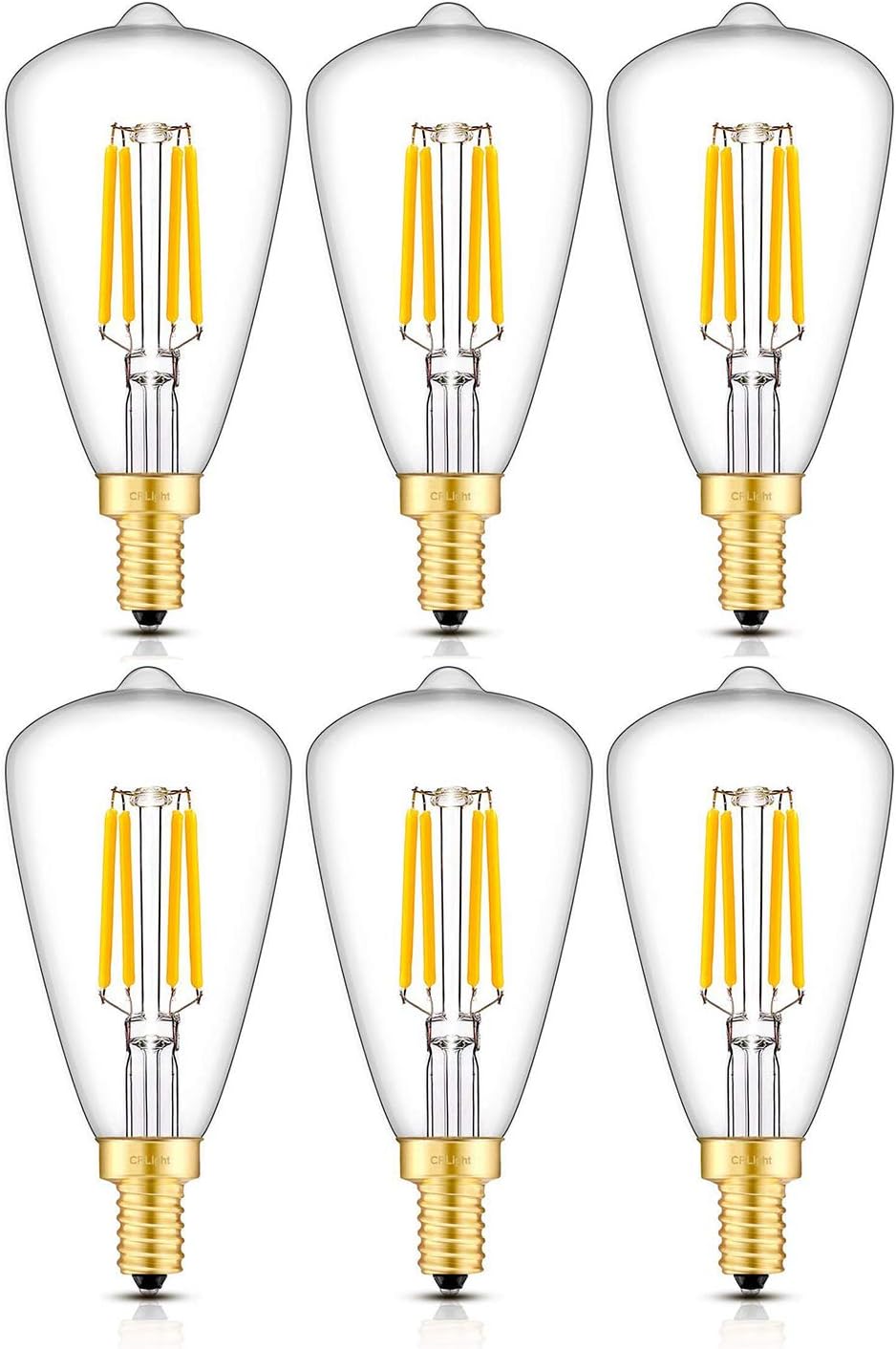 CRLight 4W Candelabra LED Edison Bulb 45W Equivalent 2700K Warm White 450LM Dimmable, E12 Antique ST48 / ST14 Clear Glass LED Chandelier Light Bulbs, Pack of 6