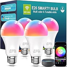 luckystyle Smart Light Bulbs, 9W A19 E26 800LM WiFi Bluetooth LED Bulbs Compatible with Alexa, Google Assistant &amp; Home, 16 Million Colors Music Sync Color Changing Dimmable RGBWW Lights Bulb (4)