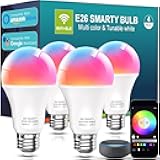 luckystyle Smart Light Bulbs, 9W A19 E26 800LM WiFi Bluetooth LED Bulbs Compatible with Alexa, Google Assistant & Home, 16 Million Colors Music Sync Color Changing Dimmable RGBWW Lights Bulb (4)