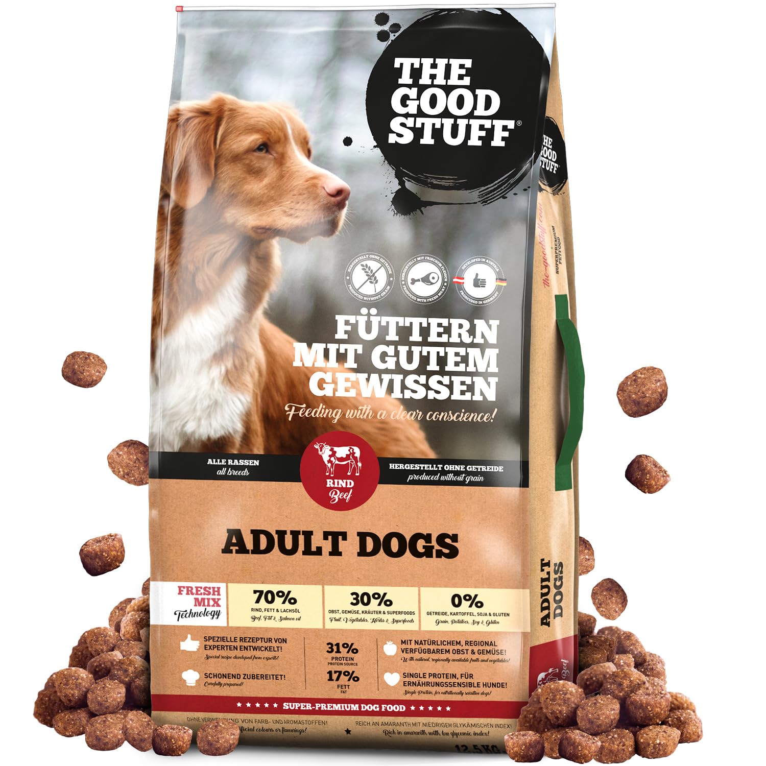 The GOODSTUFF Rind (Adult) 12,5 kg | Hochwertiges Hundetrockenfutter  getreidefrei | Mit frischem Rindfleisch | Hundefutter trocken fr  ausgewachsene Hunde | Ausgewogenes Trockenfutter fr Hunde : Amazon.de:  Haustier