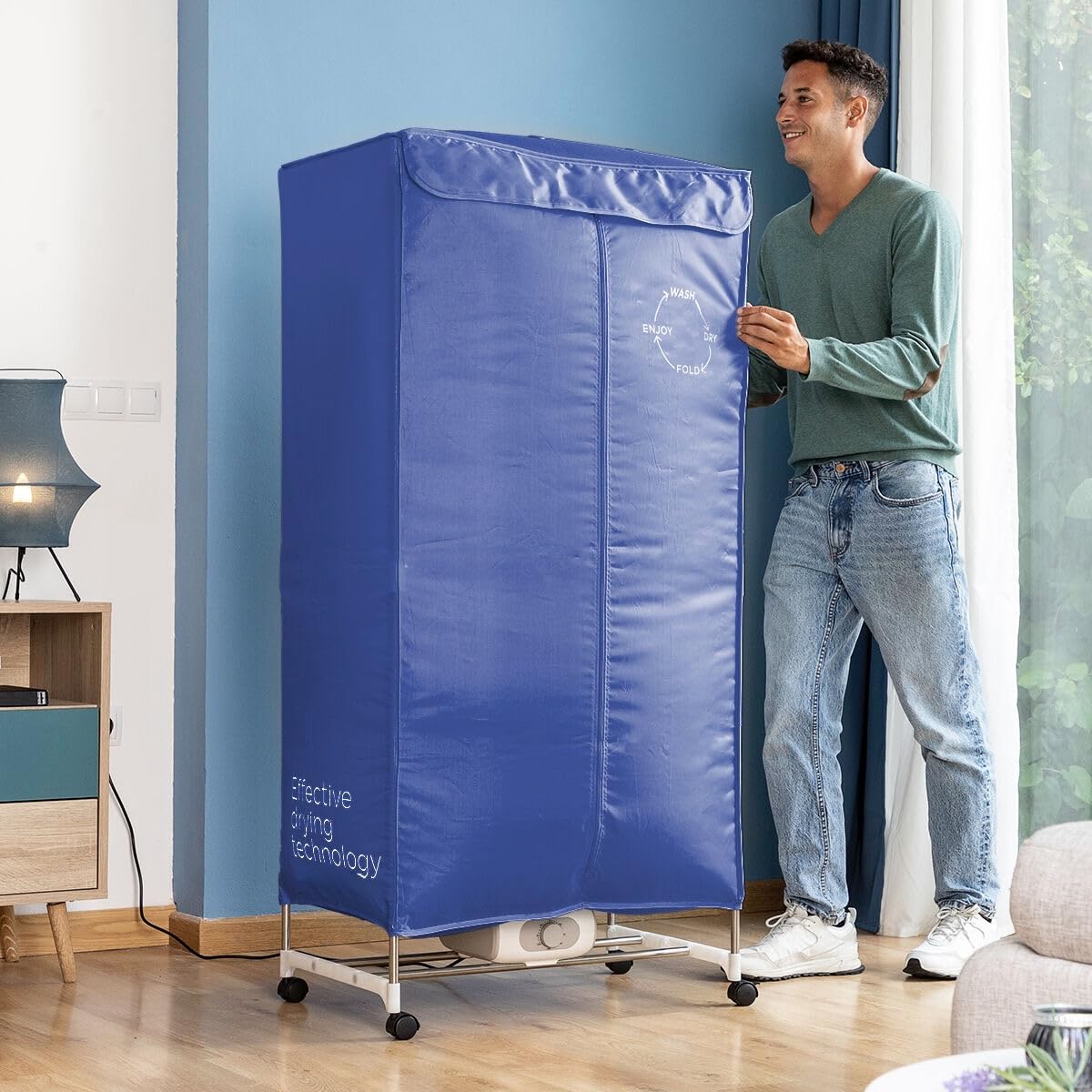 CELLUSTOP Przenośna elektryczna suszarka do ubrań - Suszarka na gorące powietrze - Potrójna Wysokość podgrzewana Szafa 15 Kg - Sterylizacja antybakteryjna - Timer - 1200W