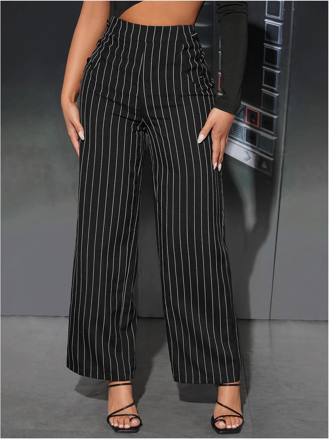 Floerns Women's Pinstripe Business Work Dress Pants High Waisted Wide Leg Office Casual Slacks Trousers - Image 4