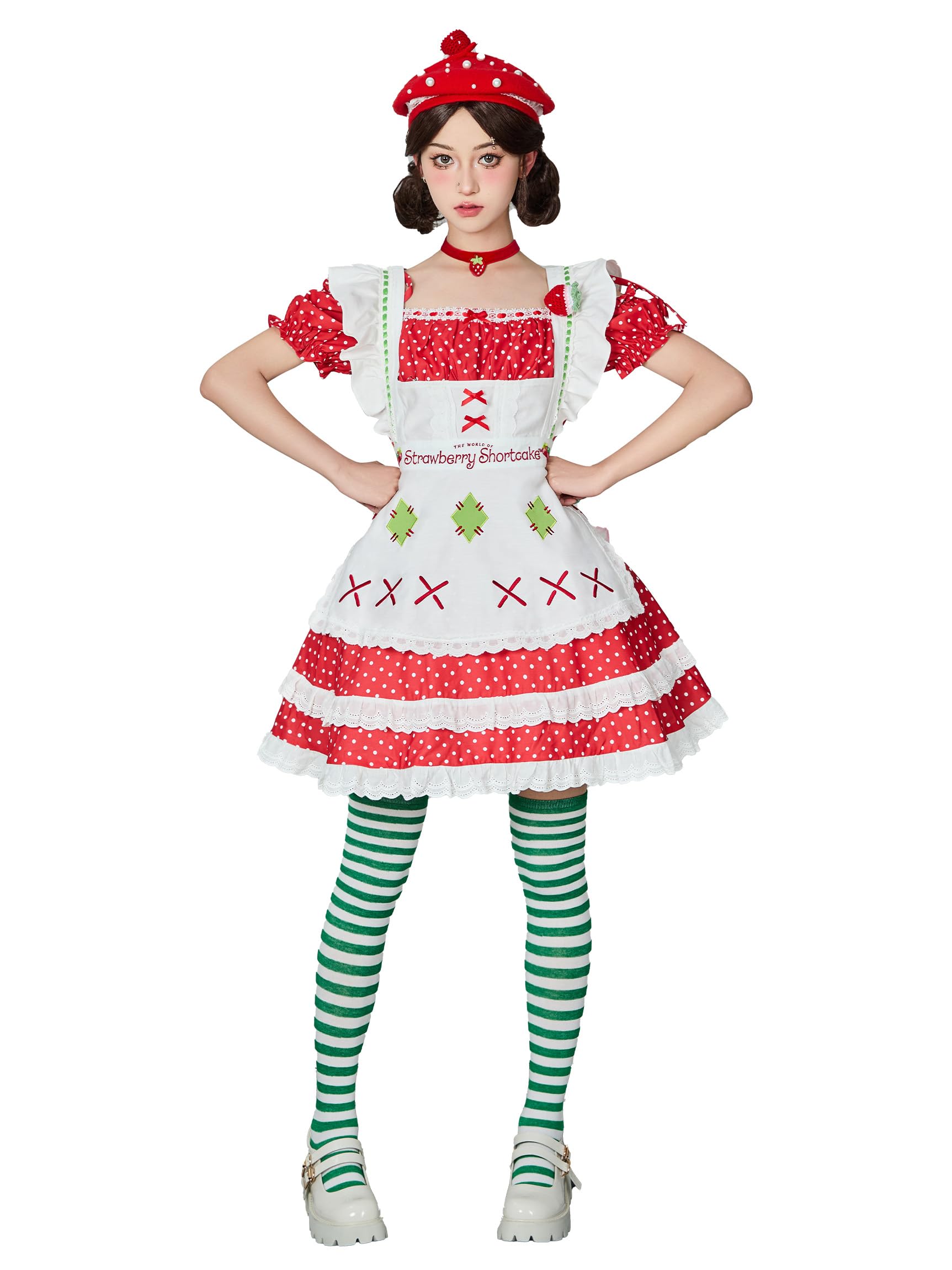Micotaku Strawberry Shortcake Women Dress Set with Beret and Apron