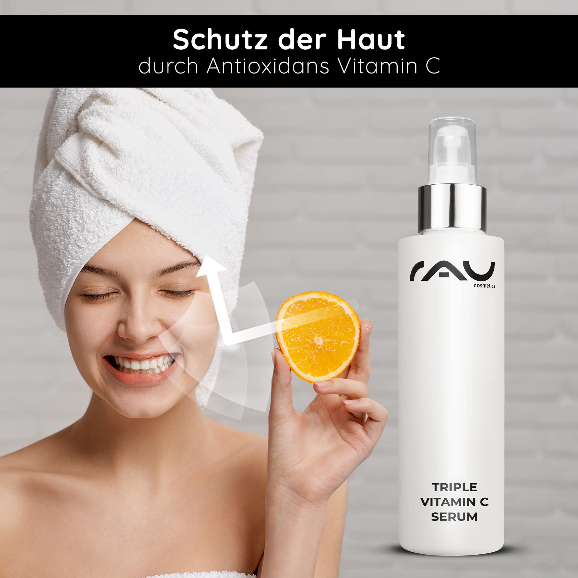 RAU Cosmetics Triple Vitamin C Serum 100 ml - Gesichtsserum mit 3-fach Vitamin C & Irish Moss Alge - Anti-Aging Pflege für Strahlenden Teint & Ebenmäßige Haut - Vegan, Made in Germany