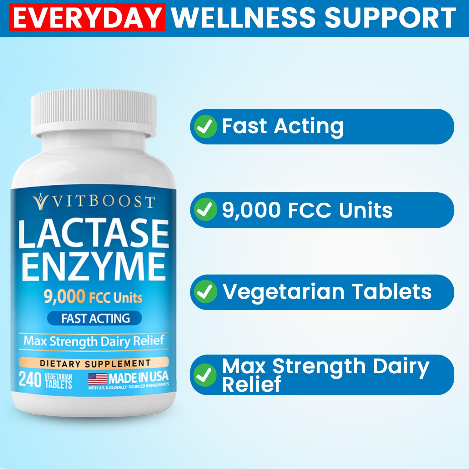 Lactase Enzyme 9,000 FCC Units - Lactose Intolerance Relief 240 Tablets — Amazon image 5