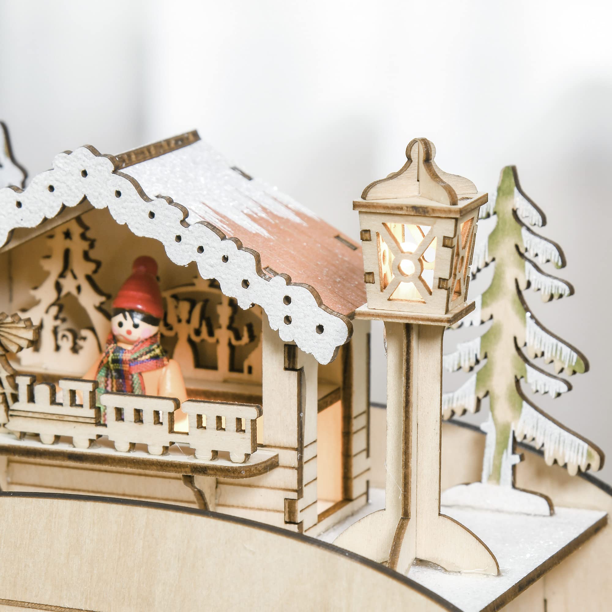 HOMCOM Calendrier de l'avent en bois Lumineux Frome de traineau - 10 lumières Blanc Chaud - 24 tiroirs - décoration Lumineuse de Noël