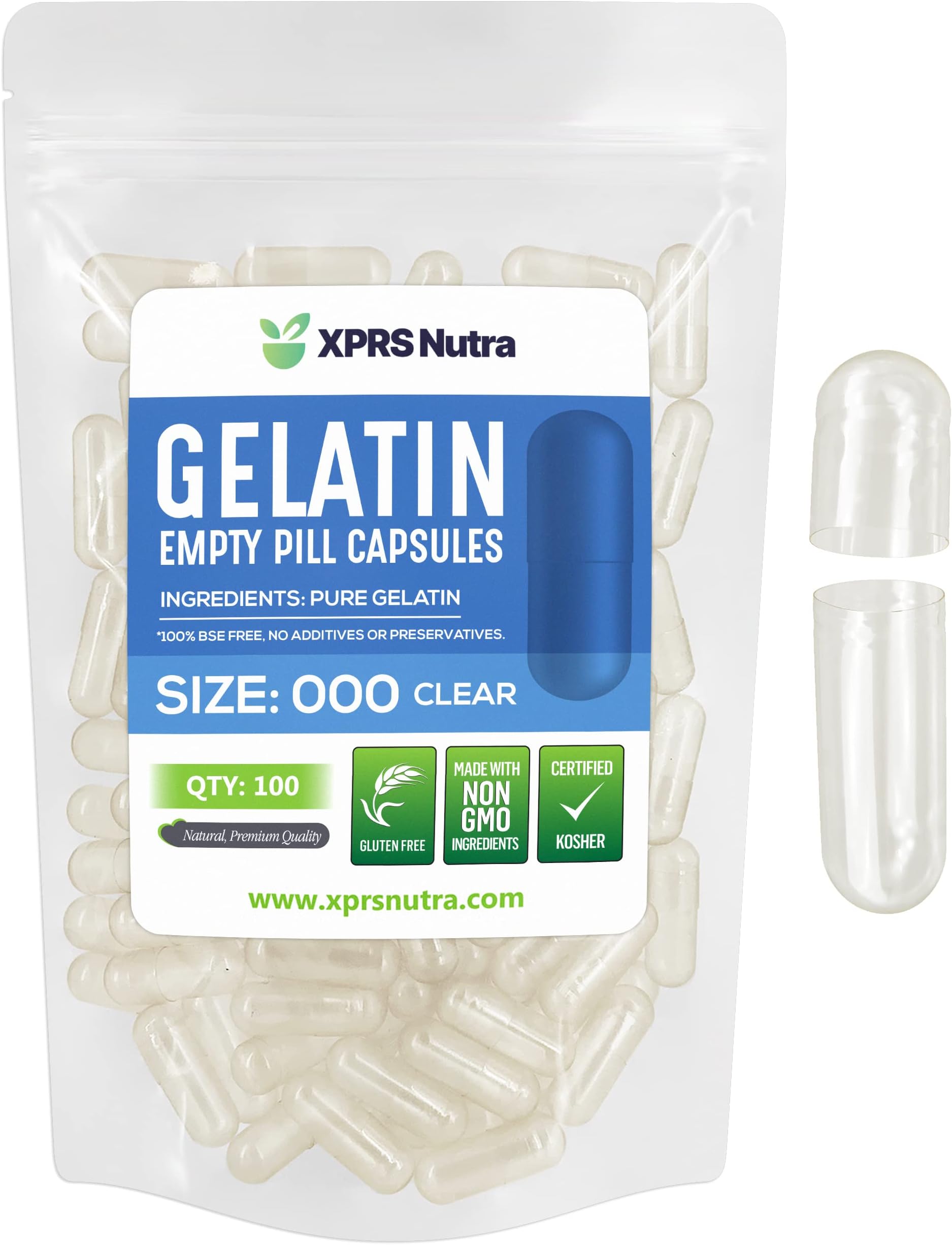 - XPRS Nutra Size 000 Empty Capsules - 100 Count Large Clear Empty Gelatin Capsules - Pills for DIY Supplement Capsule Filling - Fillable Color Gel Caps Pills for Do-It-Yourself Supplements