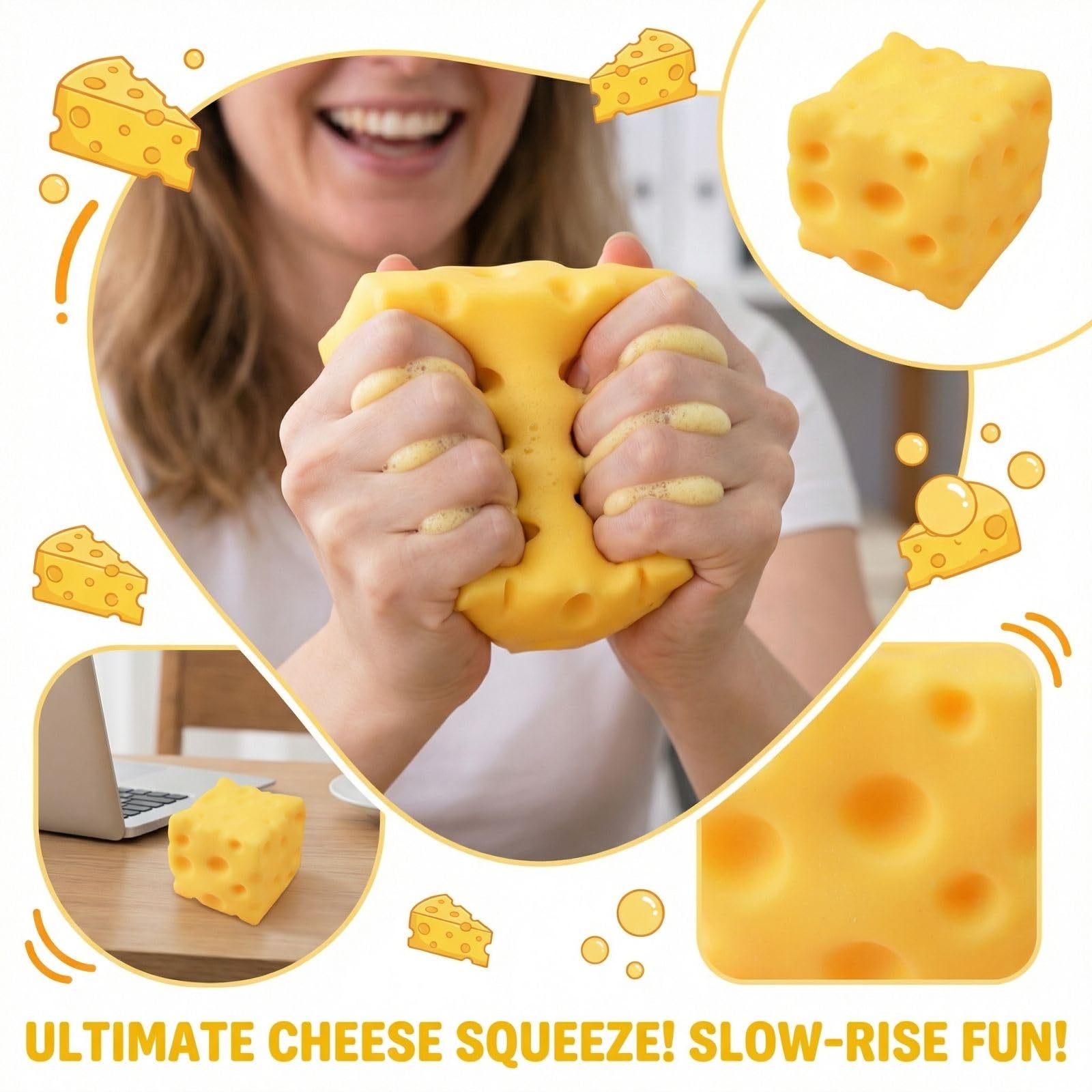 RMBLYfeiye Butter Squishy, Squeeze Cheese Stress Toy, Soft Butter Cheese Squishys Stress Relief Block - Image 2
