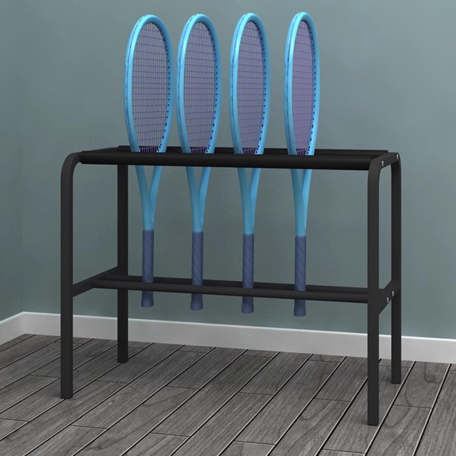 Rastrelliera Racchetta Tennis Supporto per Racchetta da Tennis da Pavimento, Porta Racchette da Tennis In Ferro con Spugna Antigraffio, Organizzatore per Racchette da Badminton da Garage di Grande Cap