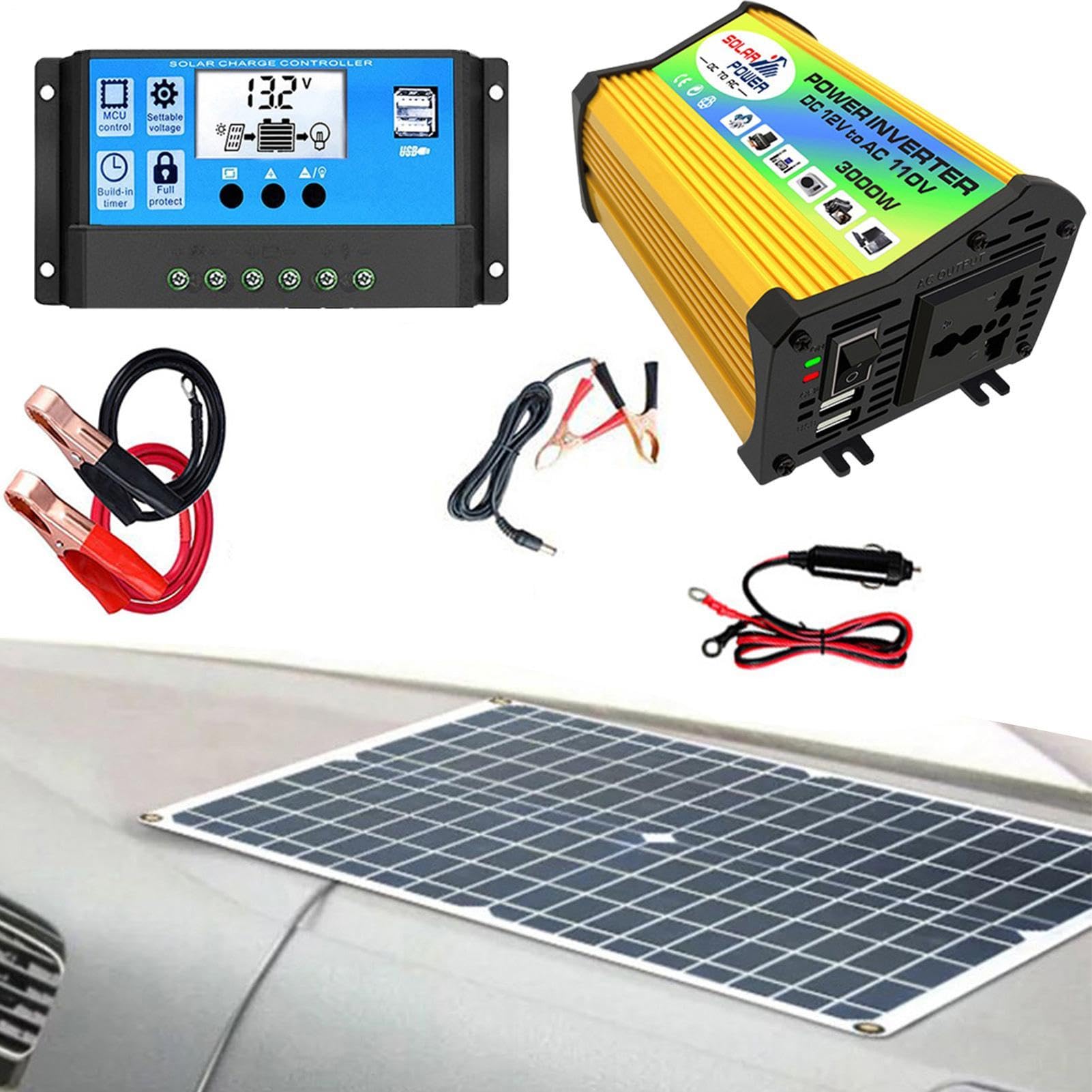 Kit Completo Solare Off-grid - sistma Di Energia Solare, Kit Pannello | Śolare Per Camper, Alimentazione Di Backup Ďi Emergenza, Pannello Monocristallino Doppia Porta USB, Inverter Da 3000 W + Cont