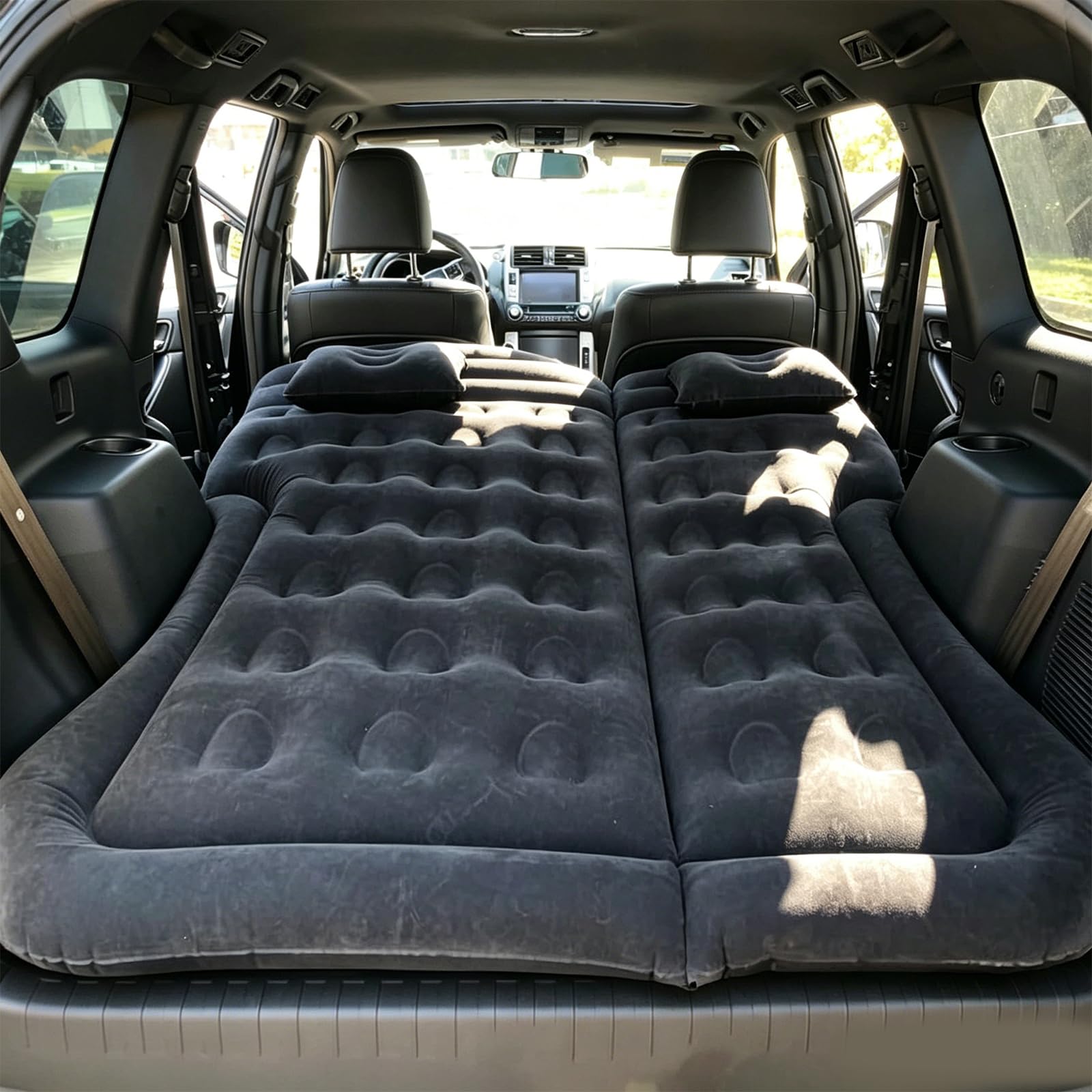 SUV Luftmatratze mit Luftpumpe, 2 Kissen 175x130cm Auto Matratze | Aufblasbare Tragbare Doppelseitige Dickere Luftbett für Kofferraum Rückbank Camping Outdoor Reisen