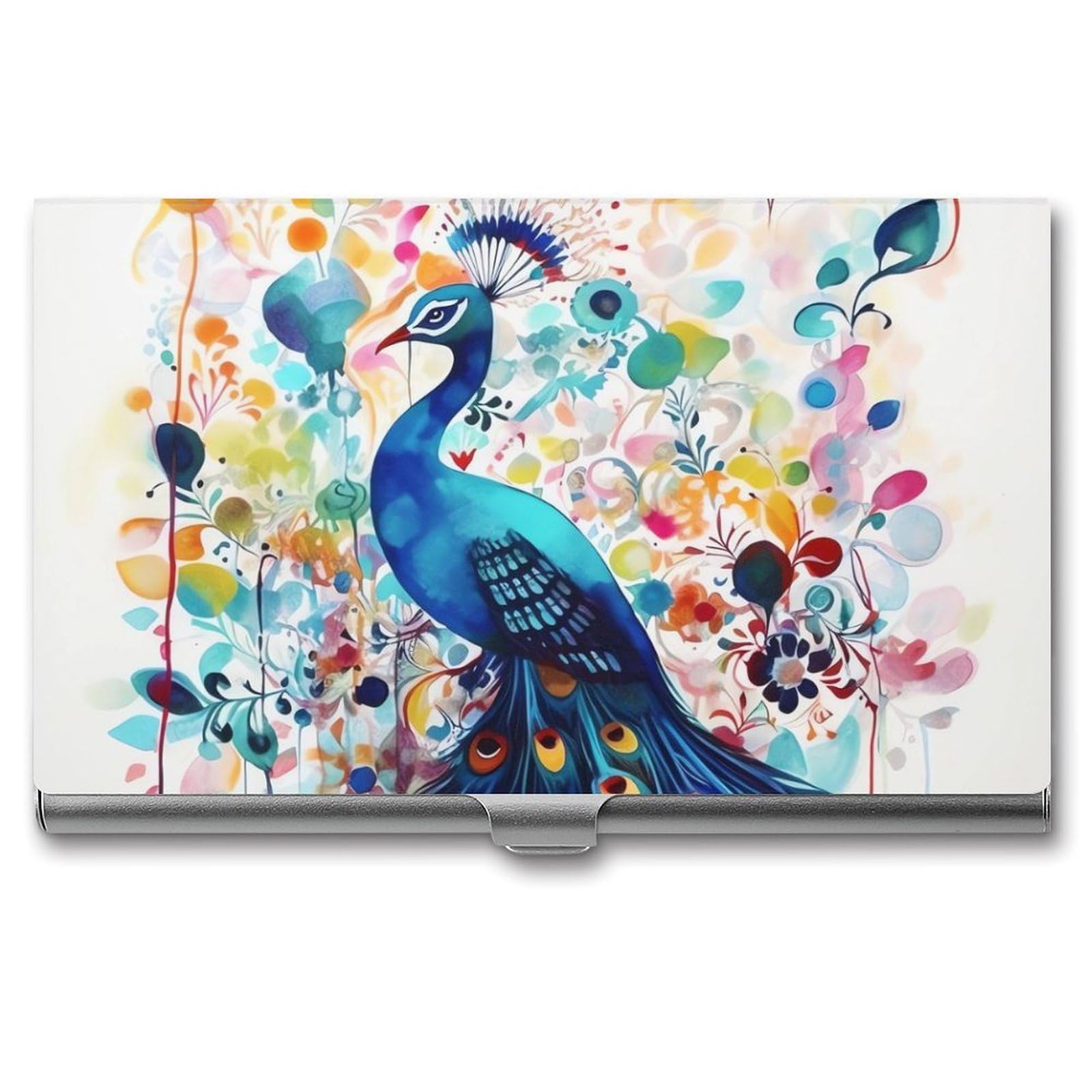 BTCOWZRV Color Peacock Business Card Holder Metal Slim Business Card Case, Pocket Card Holder for Men Women Purse Name Card Holder Stainless Steel Wallet Credit ID Case for Office
