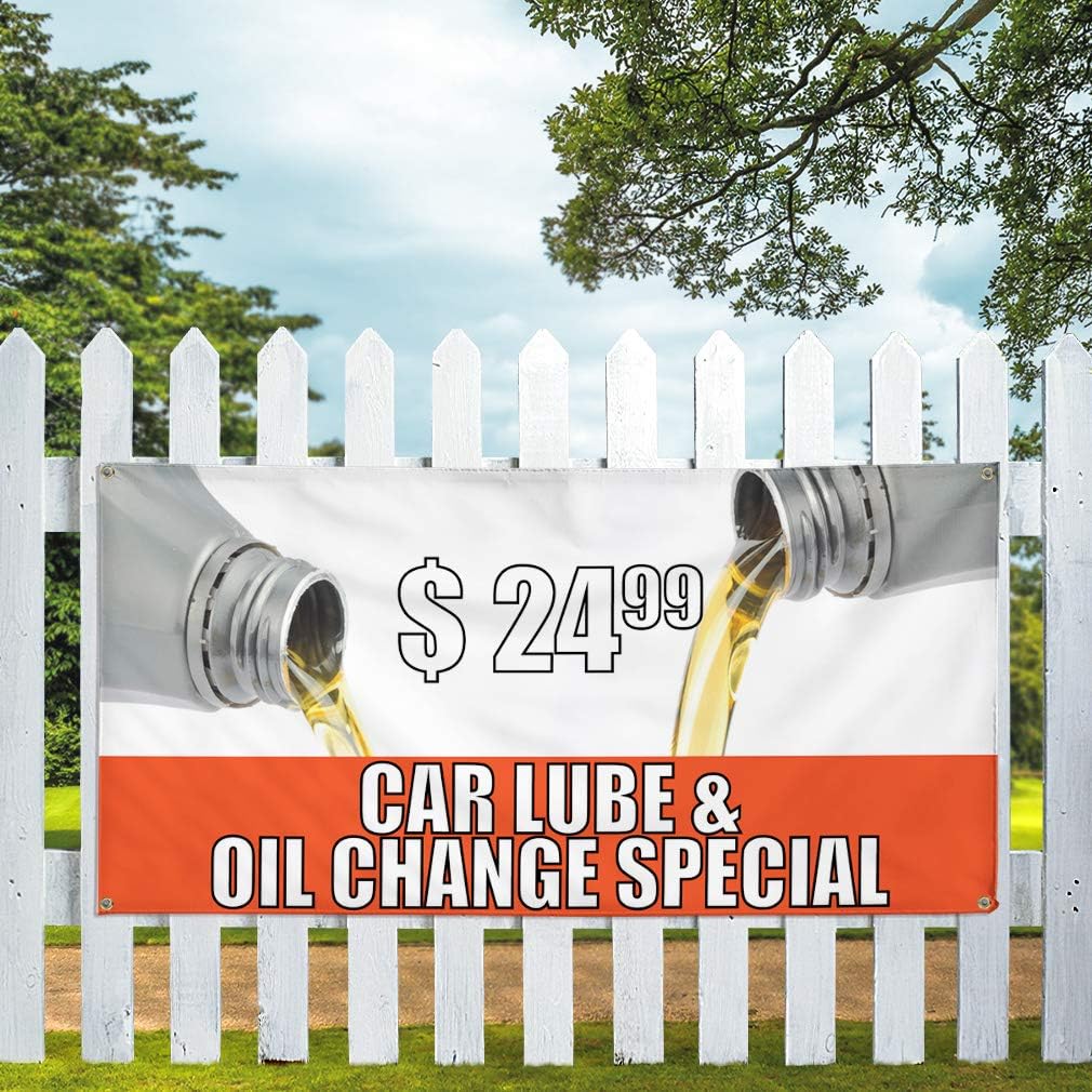 Vinyl Banner Multiple Sizes $ 24 99 Car Lube & Oil Change Special Business Outdoor Weatherproof Industrial Yard Signs White 4 Grommets 16x40Inches