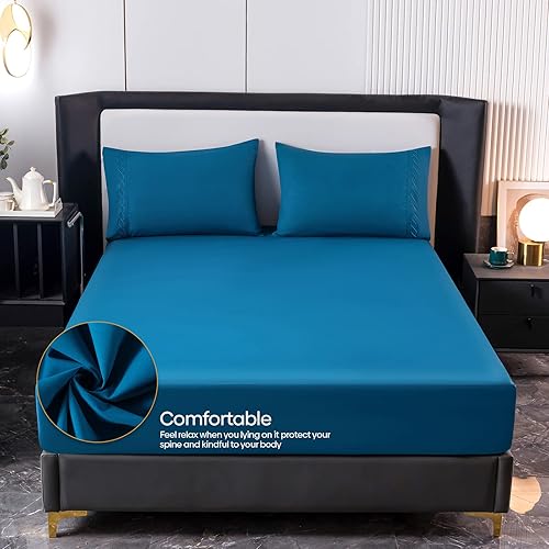 Miniatura 7 de CHENILLE HOME Juego de sábanas bajeras impermeables  4 piezas, cómodo protector de colchón transpirable sin ruido, bolsillo profundo, funda