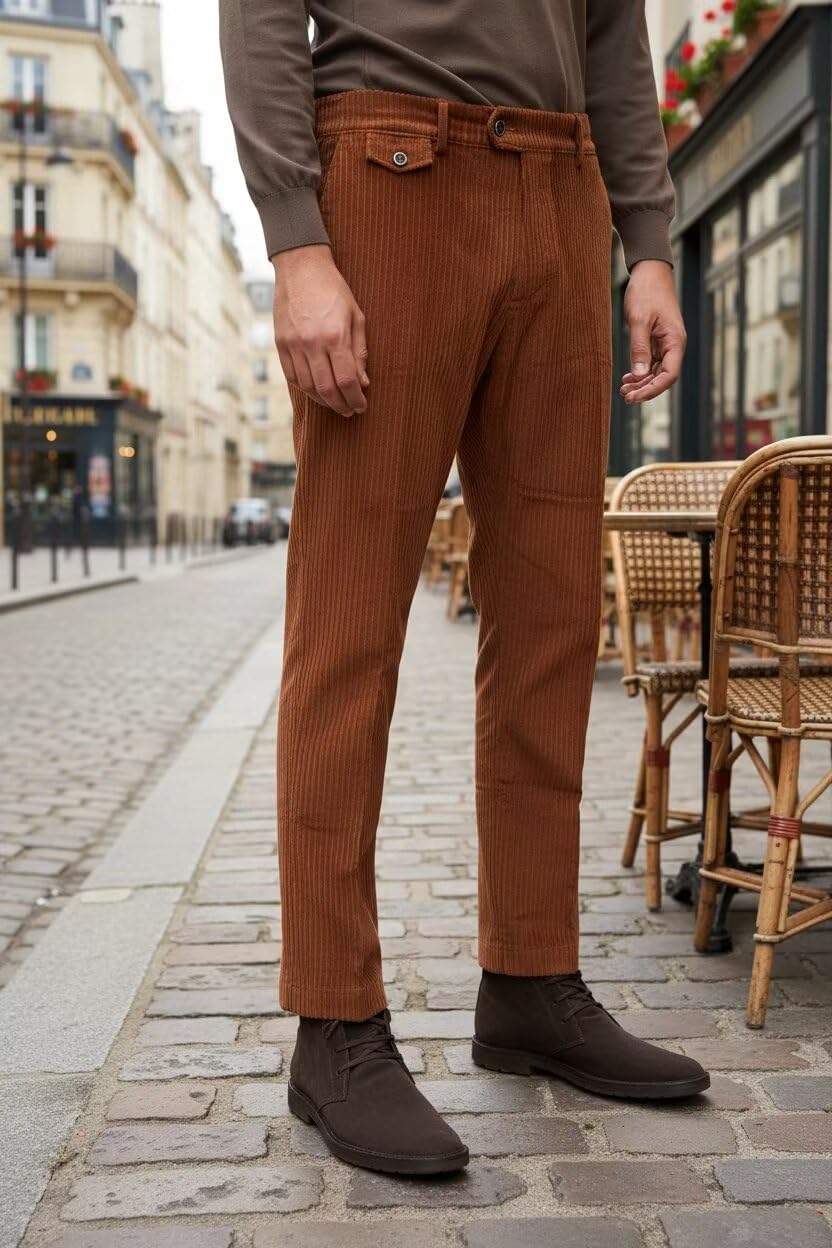 Lafaurie Corduroy Pants Men Relaxed Fit Zipper Pants for Men with Pockets Fall Winter Casual Straight Leg Trousers size 40