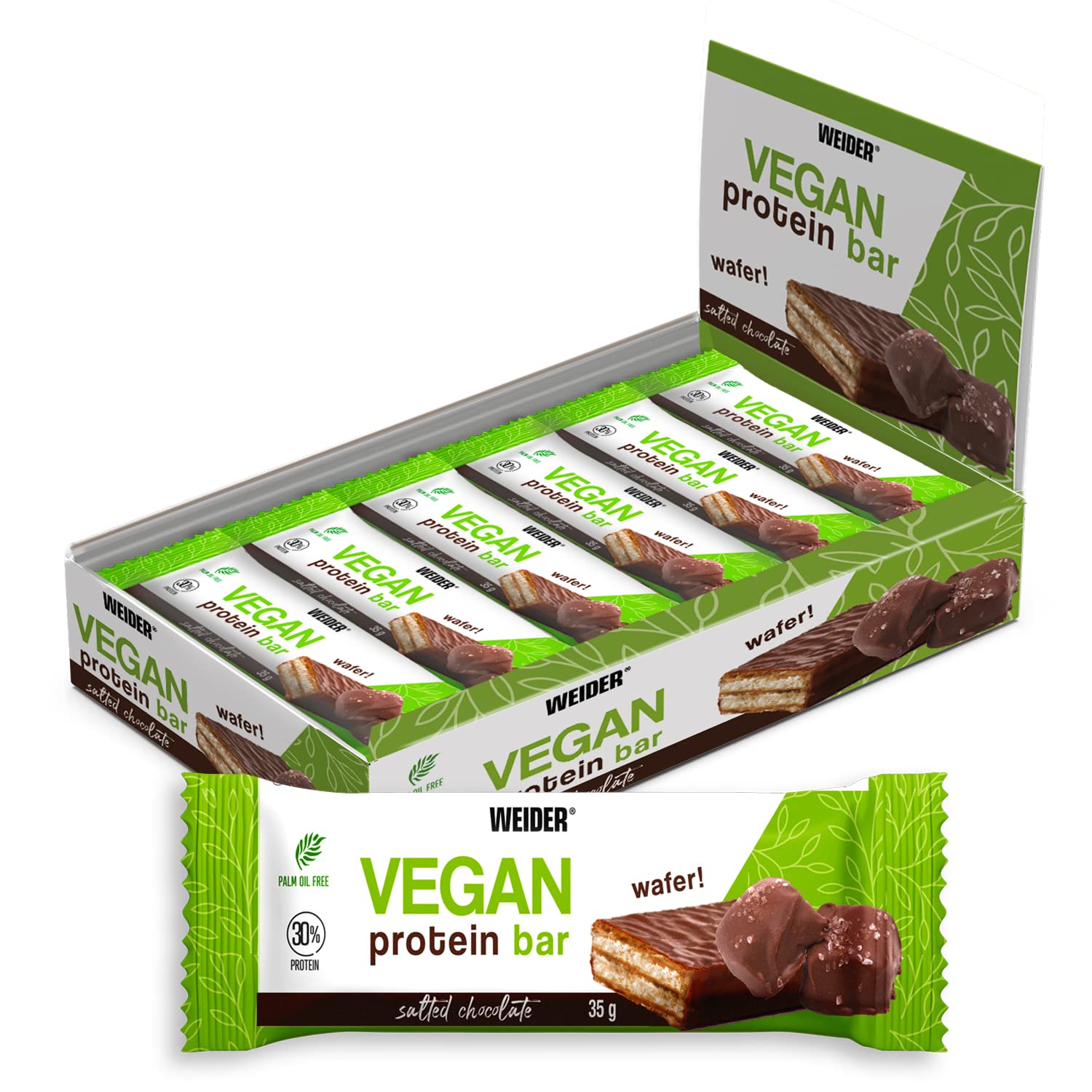 Weider Vegan Protein Bar (12x35g) Pineapple-Coconut Flavour. 100% Vegan Wafer Bar with 30% Pea and Rice Proteins, Crispy and Coated with Dark Chocolate. Palm oil free