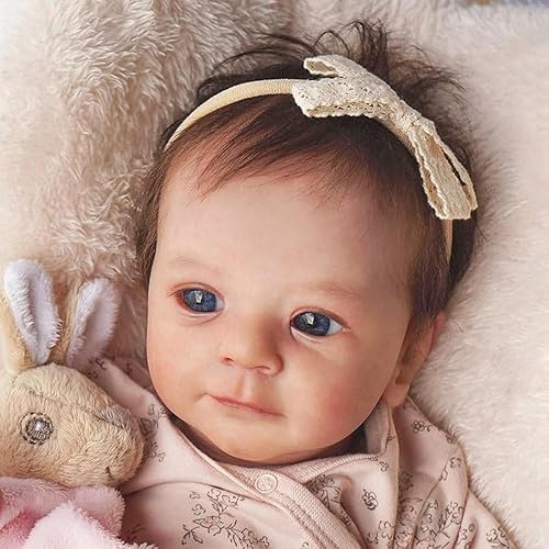 17" Realistic and Cute Reborn Baby Girl Opened Her Blue Eyes with Bright Eyes Brown Hair Named Claire, Handmade Lifelike Reborn Doll, Advanced Painted Vinyl Gift Set for Kids Age 3+