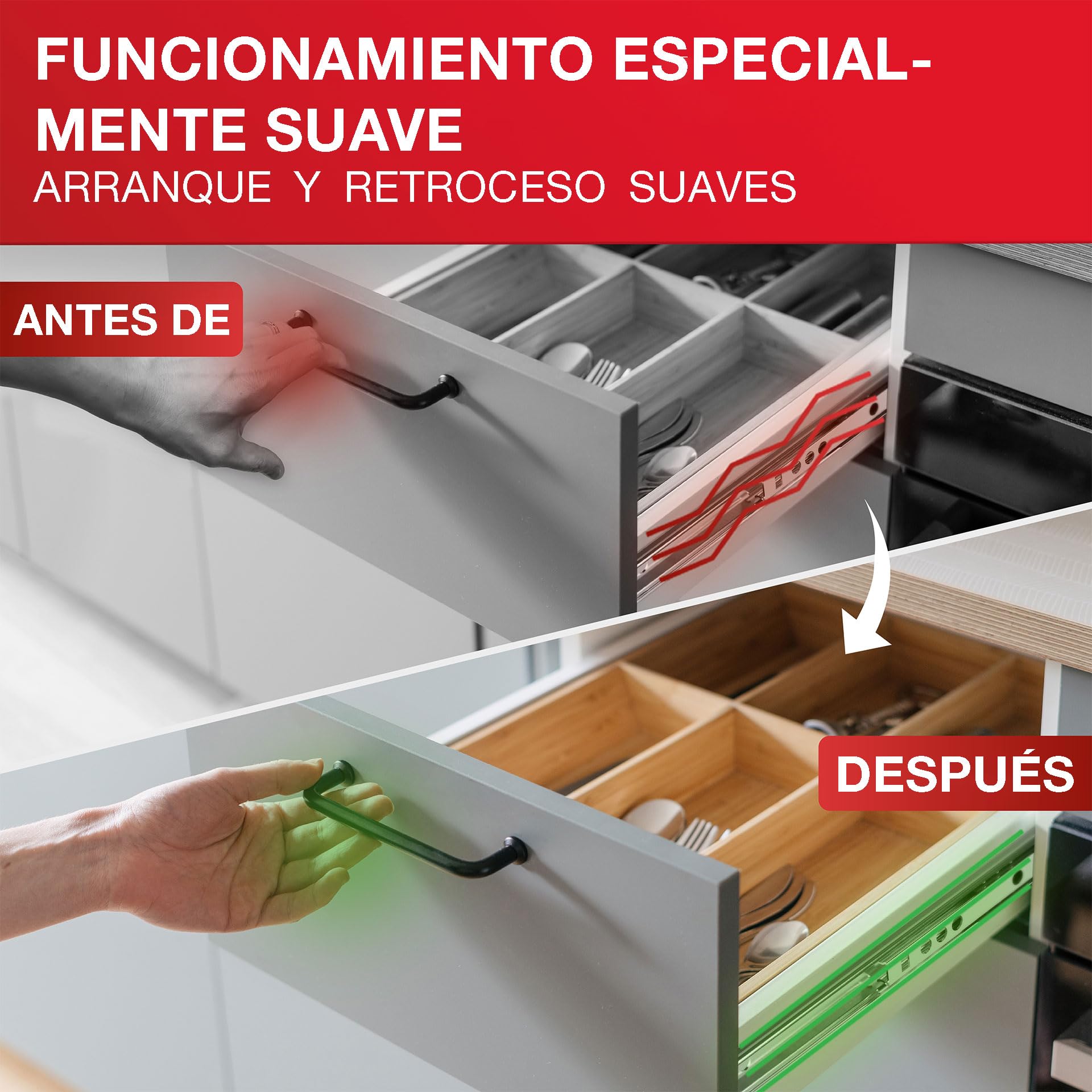 LouMaxx Juego de 4 rieles para cajones con ranura de 27 mm, rieles de mm, sistema de rieles para cajones con extracción parcial para ranura de 27 mm (L = 350 mm, 4, Unidad)